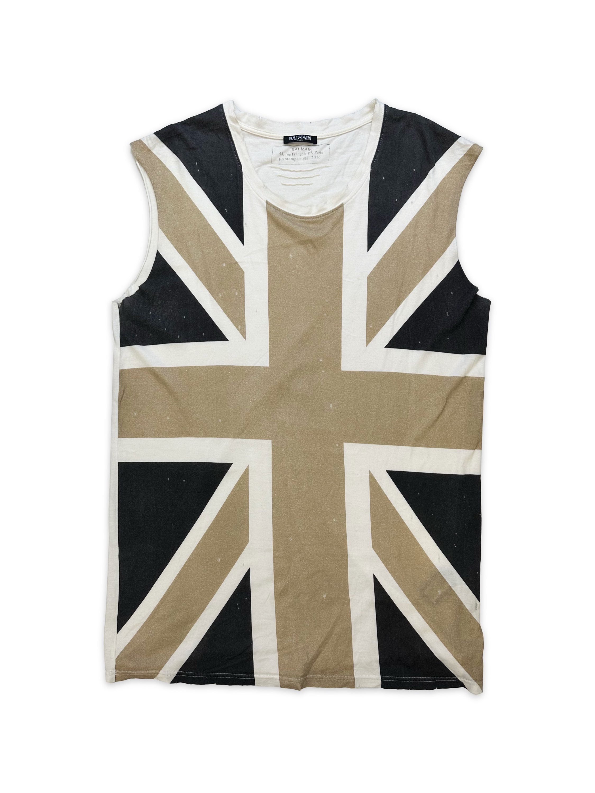 SS16 Balmain ‘Union Jack’ Flag Tonal Sleeveless Tank-top