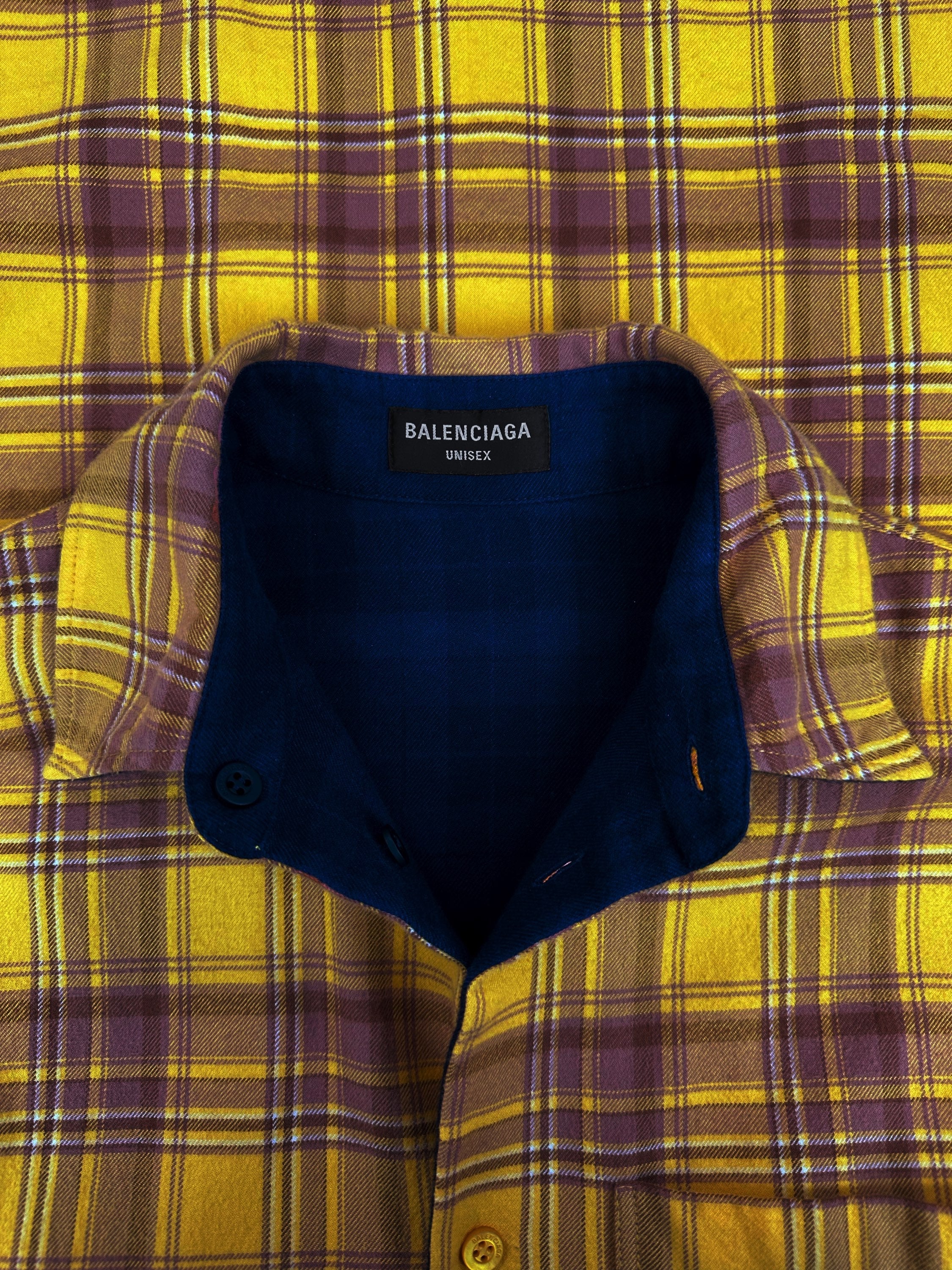 AW22 Balenciaga Reversible Oversized Yellow/Blue Plaid Flannel Jacket