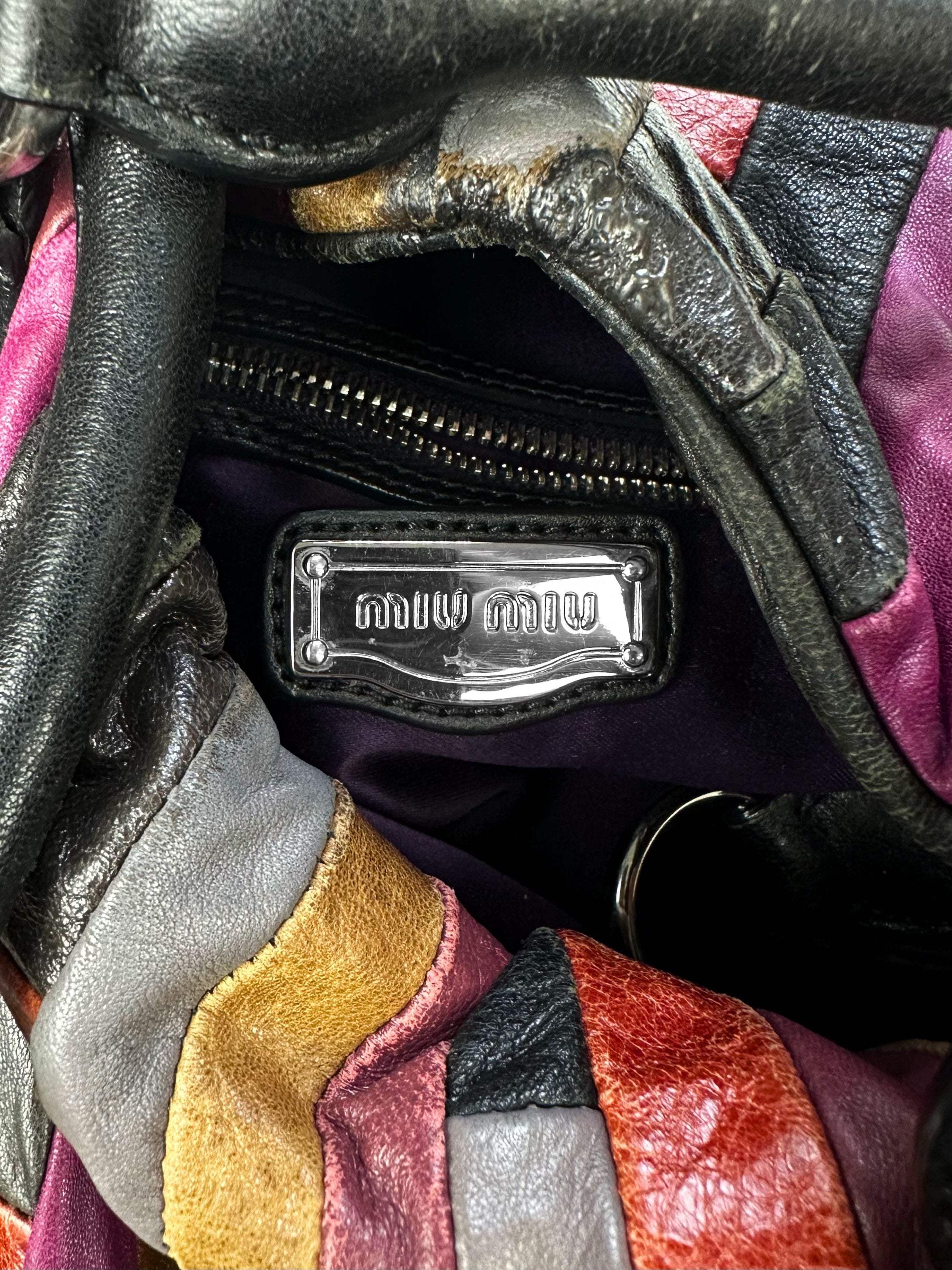 00s Miu Miu Colour Block Metallic Rainbow Leather Handbag