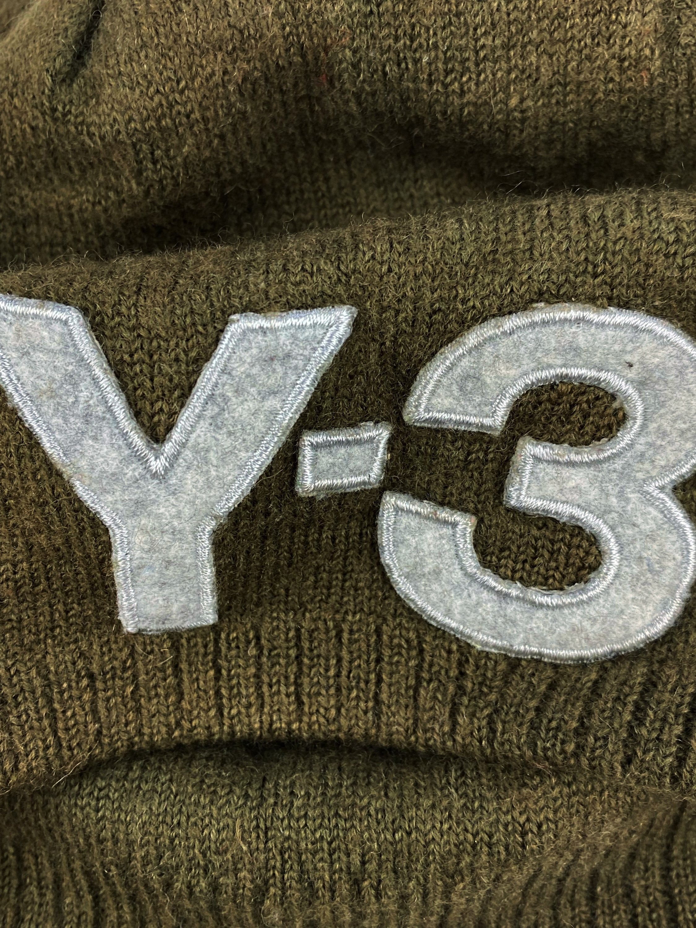 Yohji Yamamoto Y-3 Olive Green Logo Knitted Skull Cap Beanie