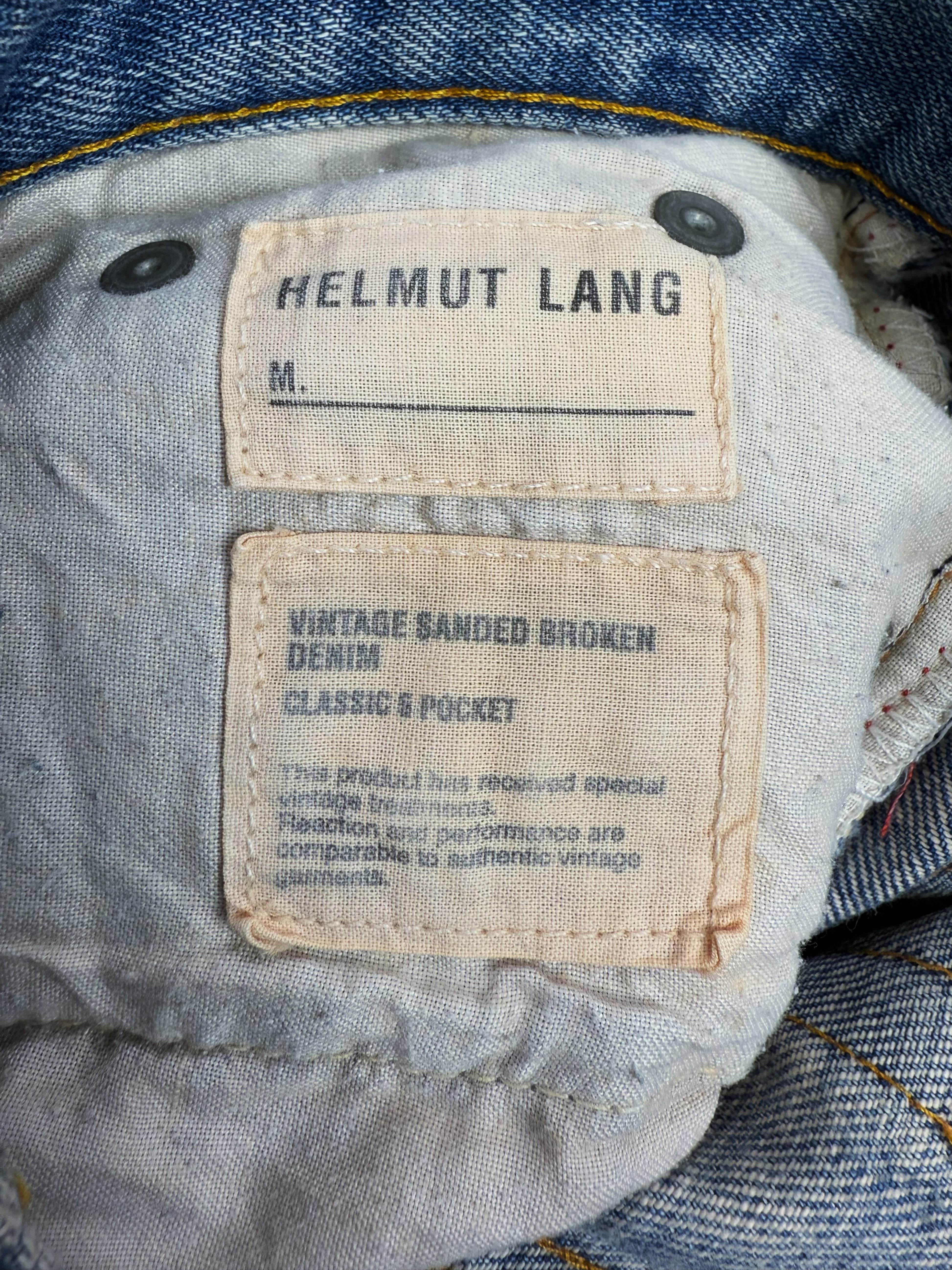 90s Helmut Lang Vintage Sanded Broken Wash Blue Denim