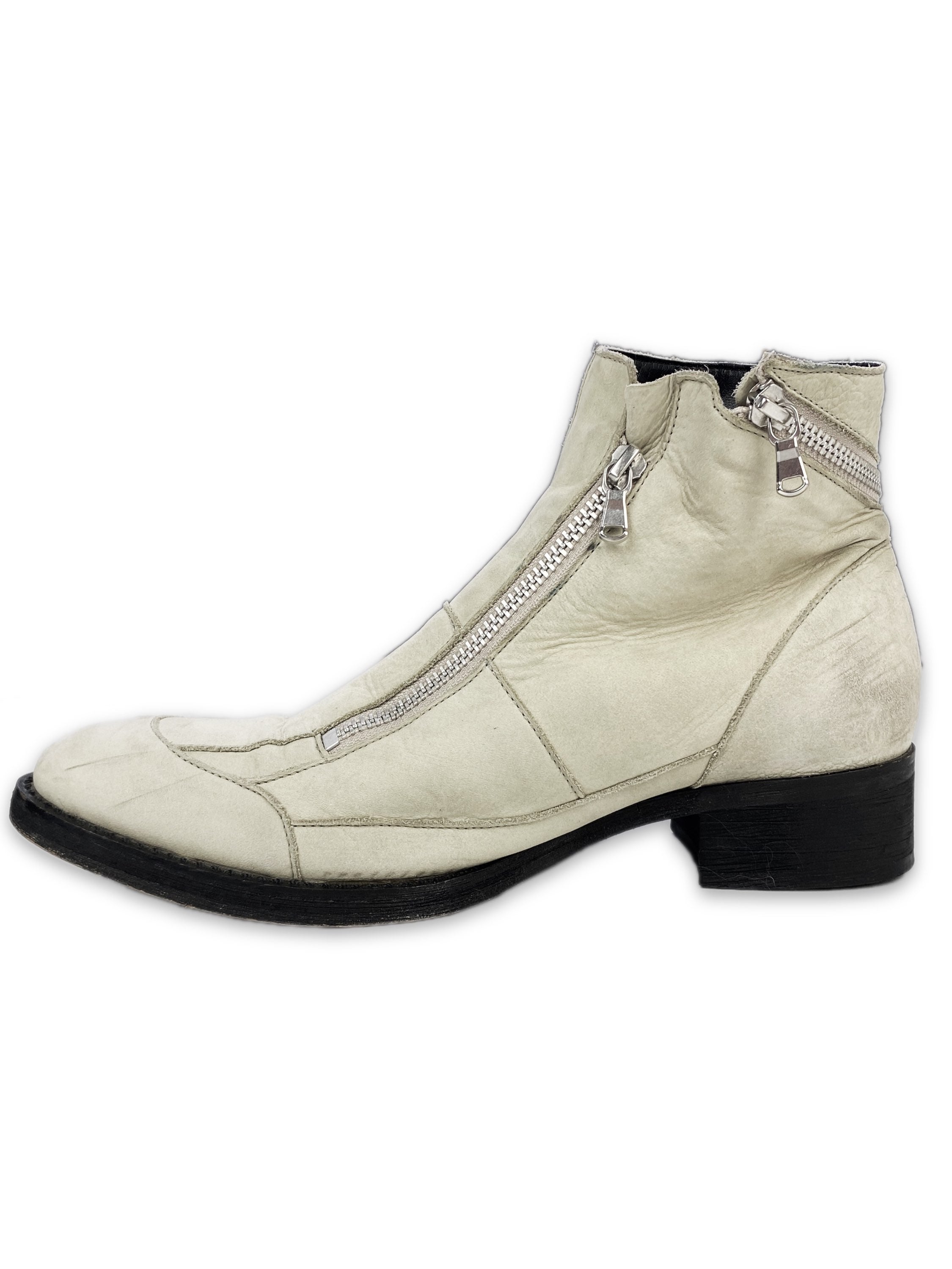 Tornado Mart White Calfskin Leather Tornado Zip Boots