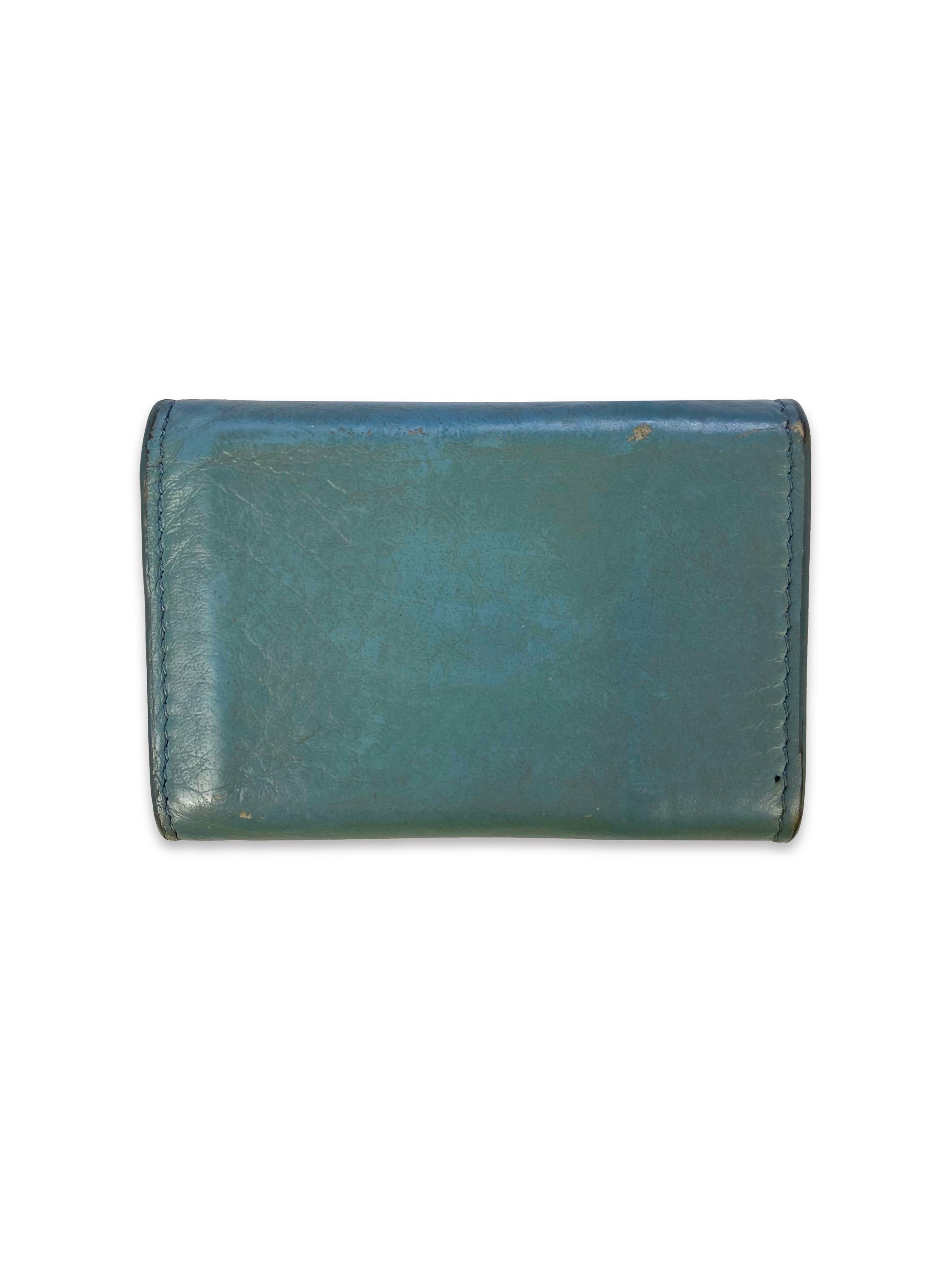 Balenciaga Tuqoise Trifold Leather Spellout Logo Wallet