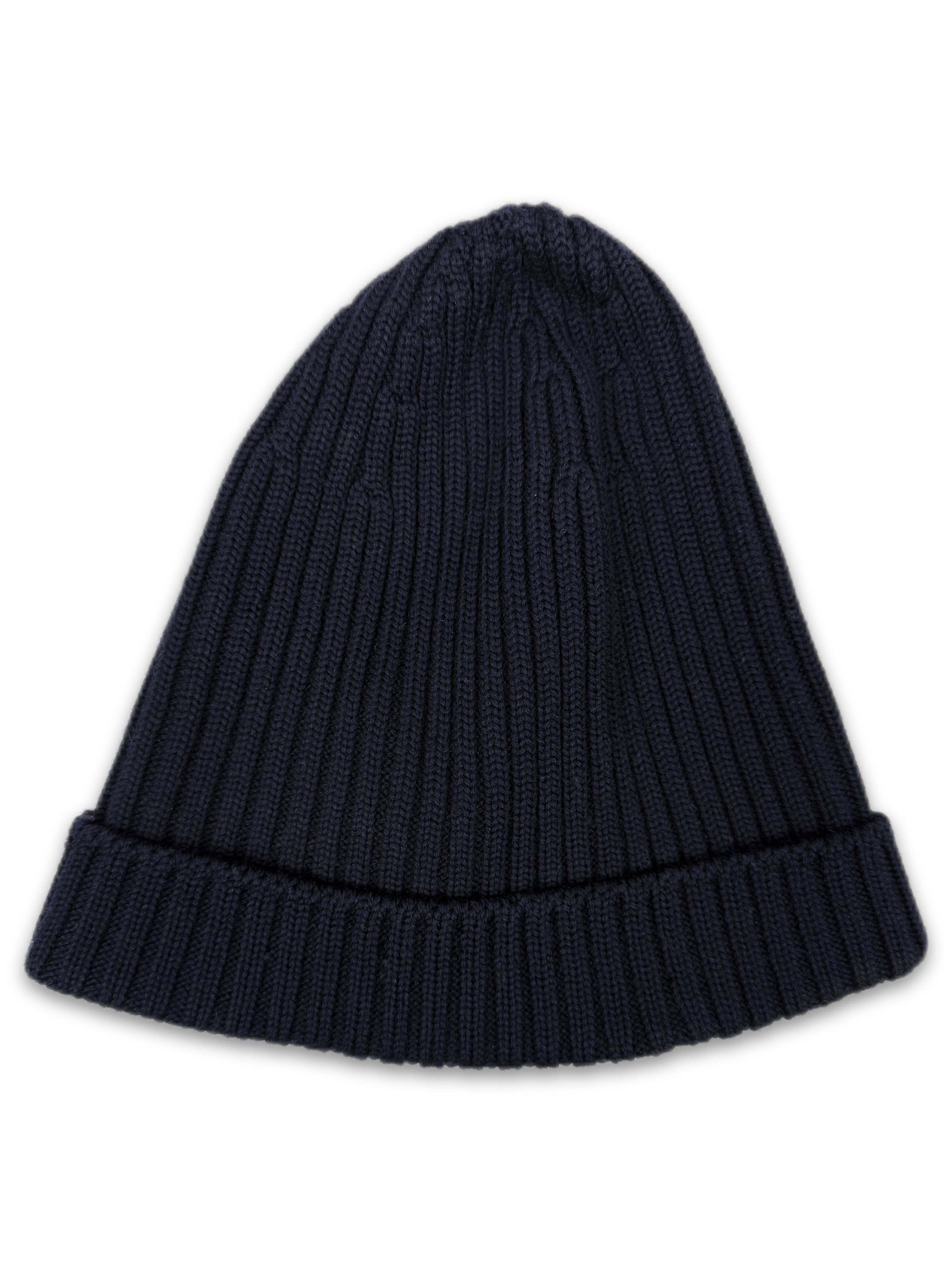 Prada Dark Blue Ribbed Knit Patch Logo Beanie