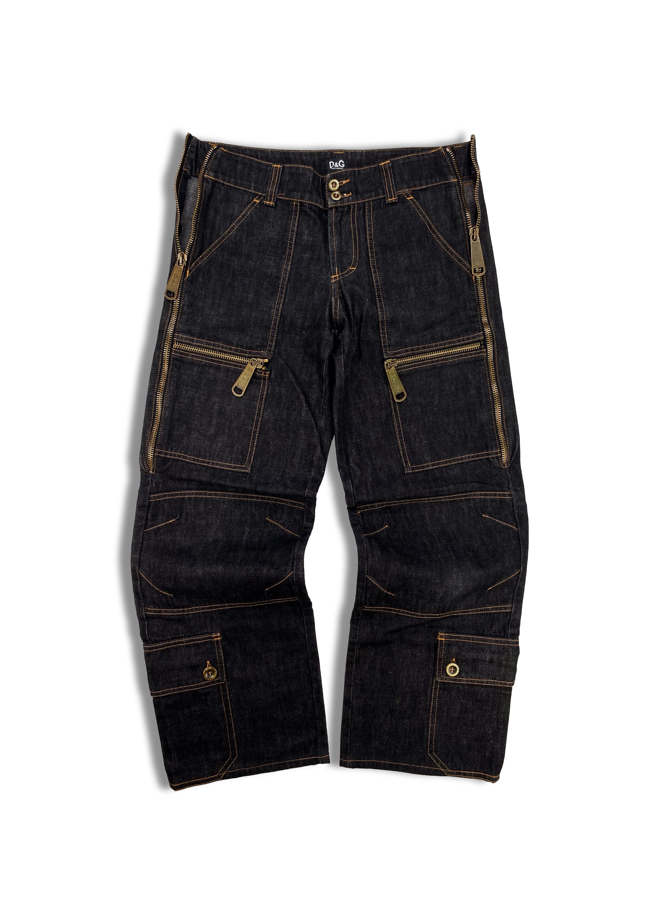 00s Dolce &amp; Gabbana Heavyweight Reinforced Dark Wash Cargo Denim