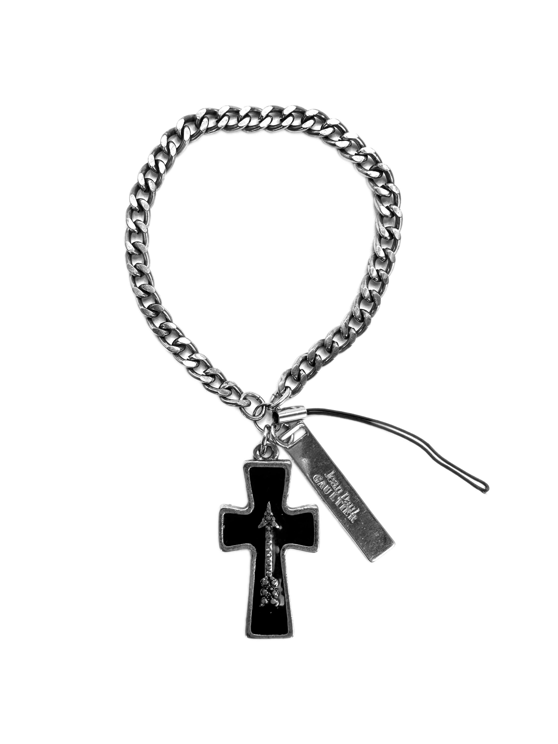 00s Jean Paul Gaultier Silver Cross Motif Cuban Link Keychain
