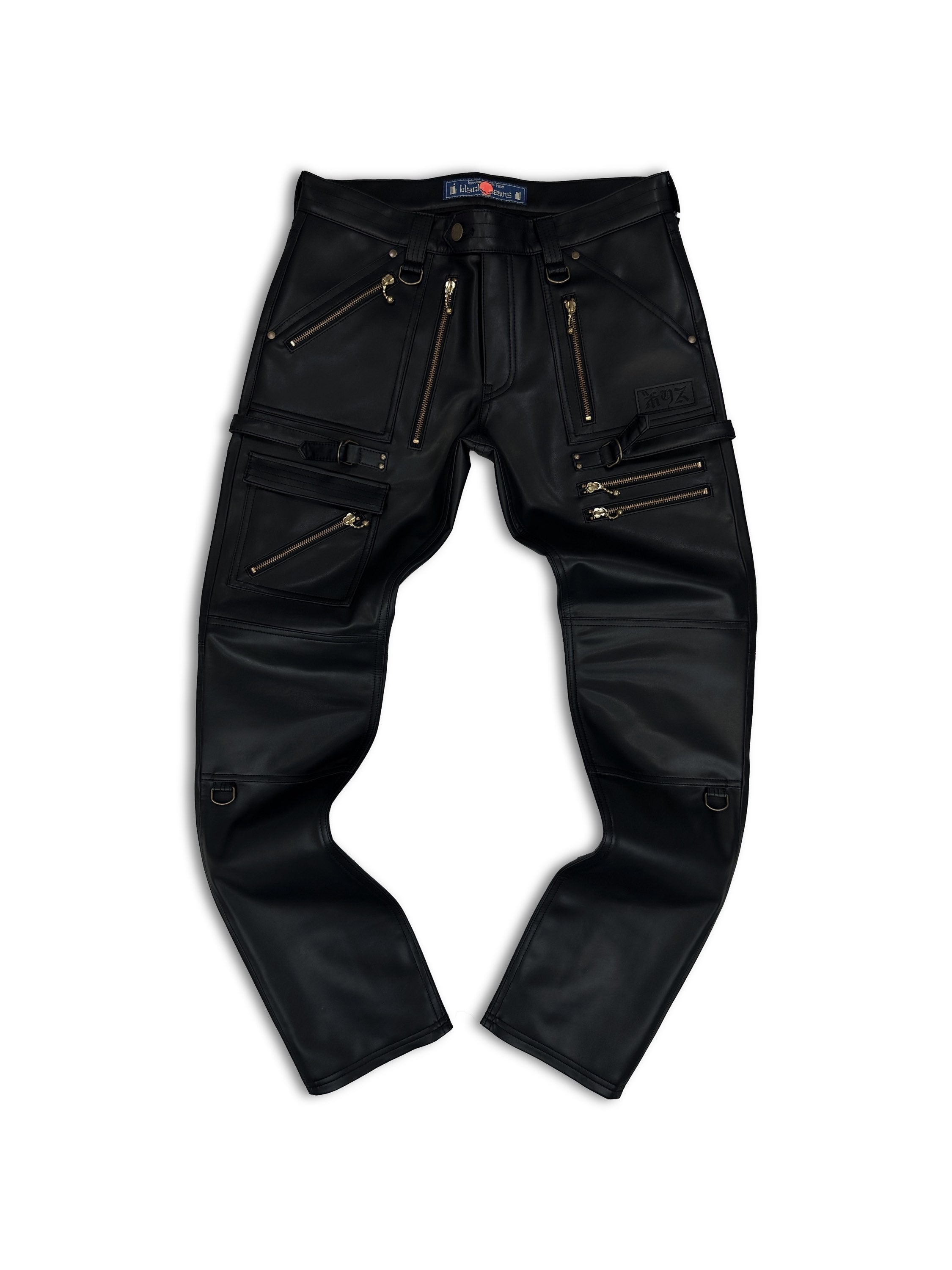 Blackmeans Black Leather Multi-zip Moto Biker Pants