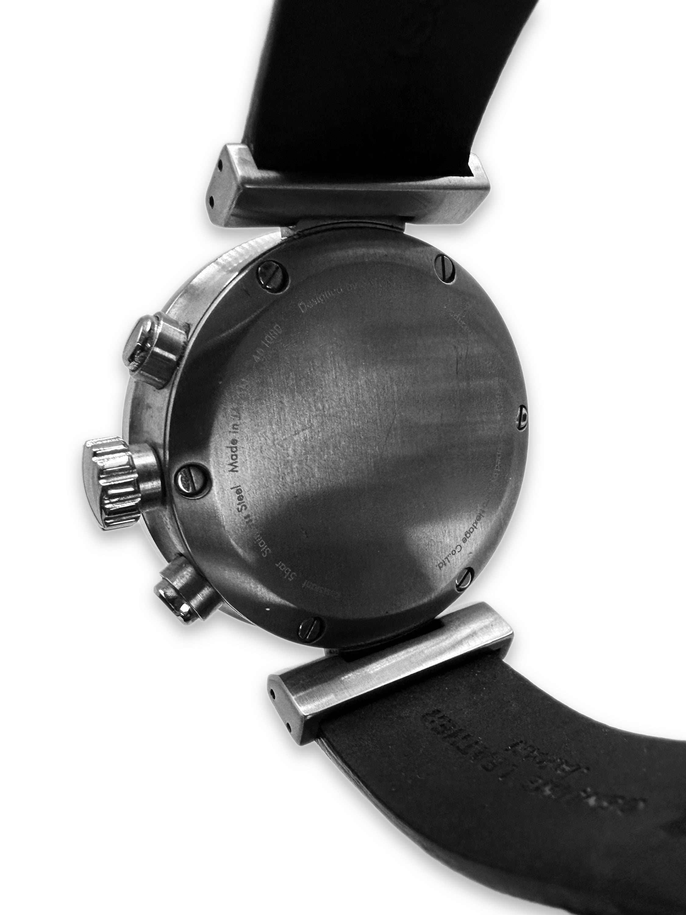 90s Issey Miyake Triple Chronograph Black Leather Band Watch