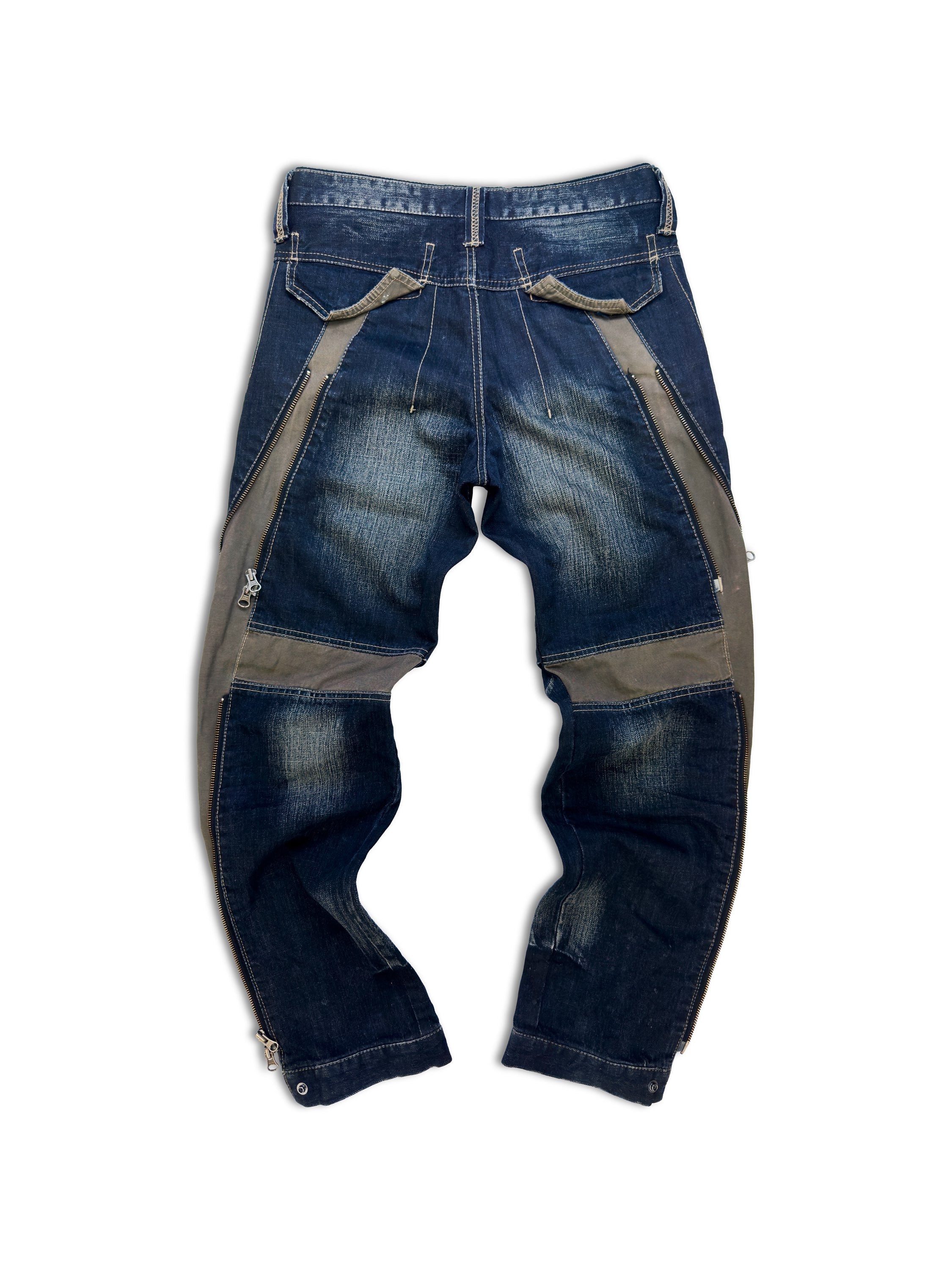 00s PPFM Blue Two-Tone ‘Multi-zip’ Flared Cargo Denim