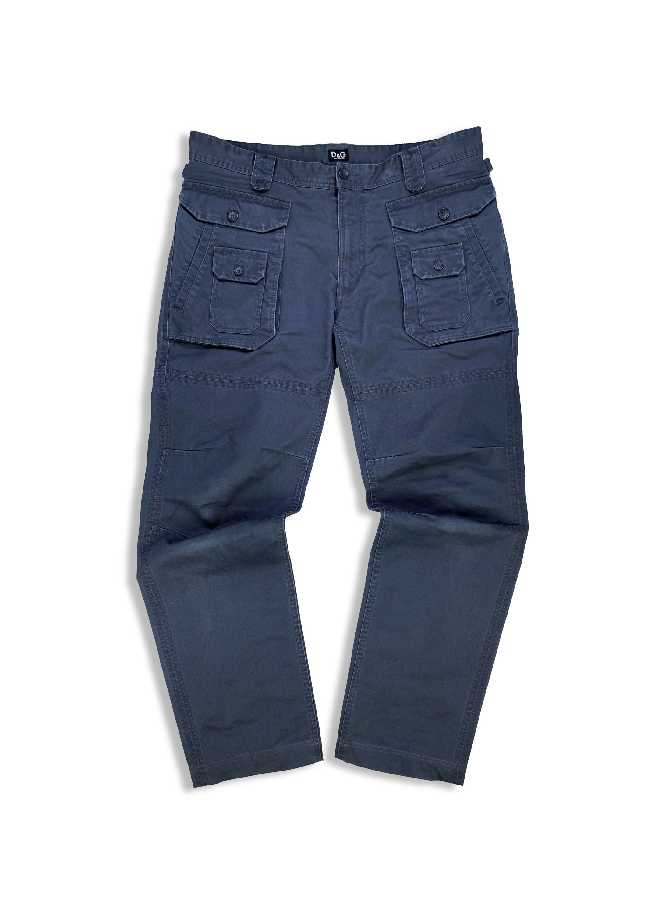 2000s Dolce &amp; Gabbana Multi Pocket Utility Slate Blue Cargo Pants