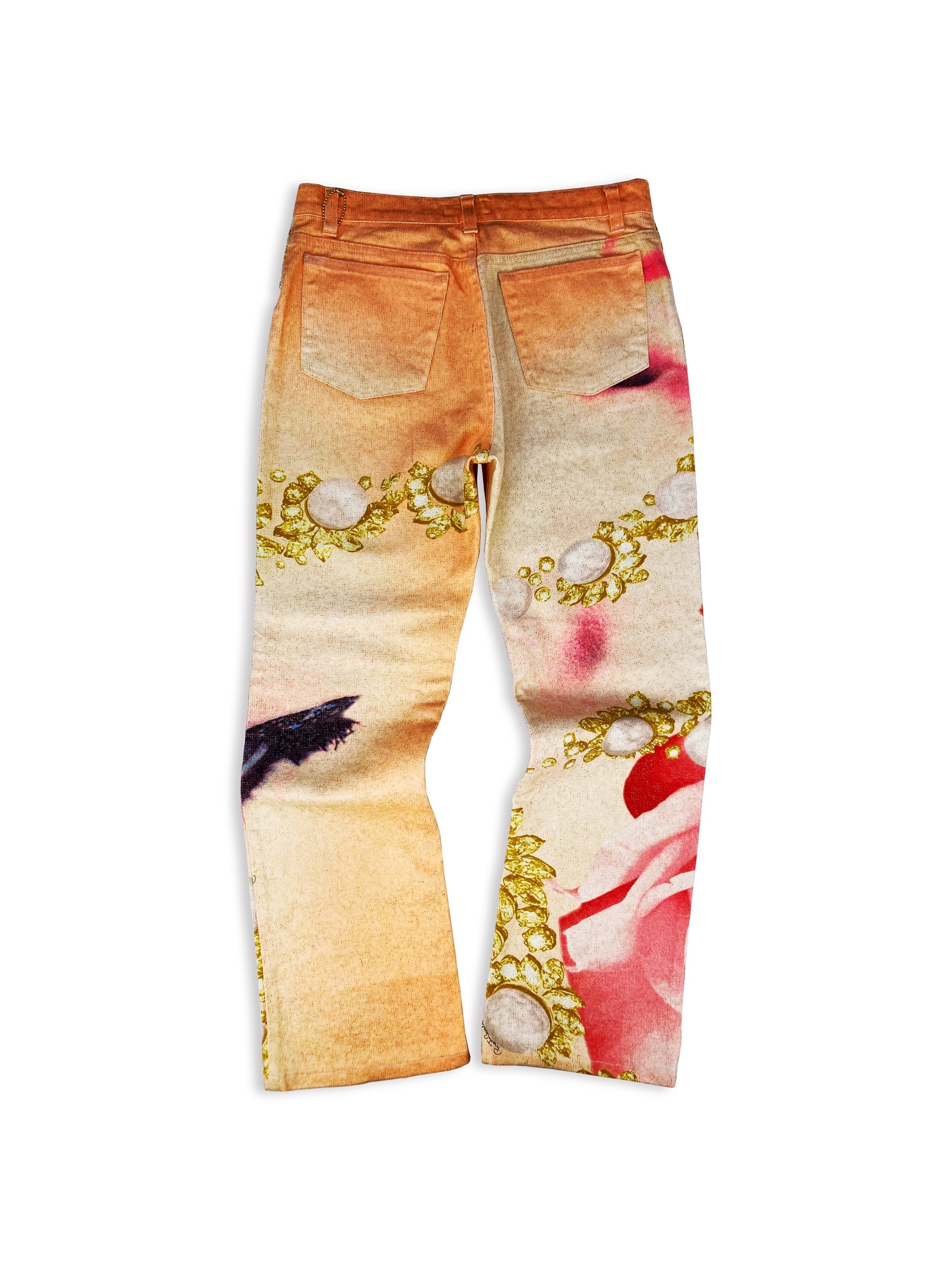 SS01 Roberto Cavalli ‘Face’ Full Print Flared Denim Jeans