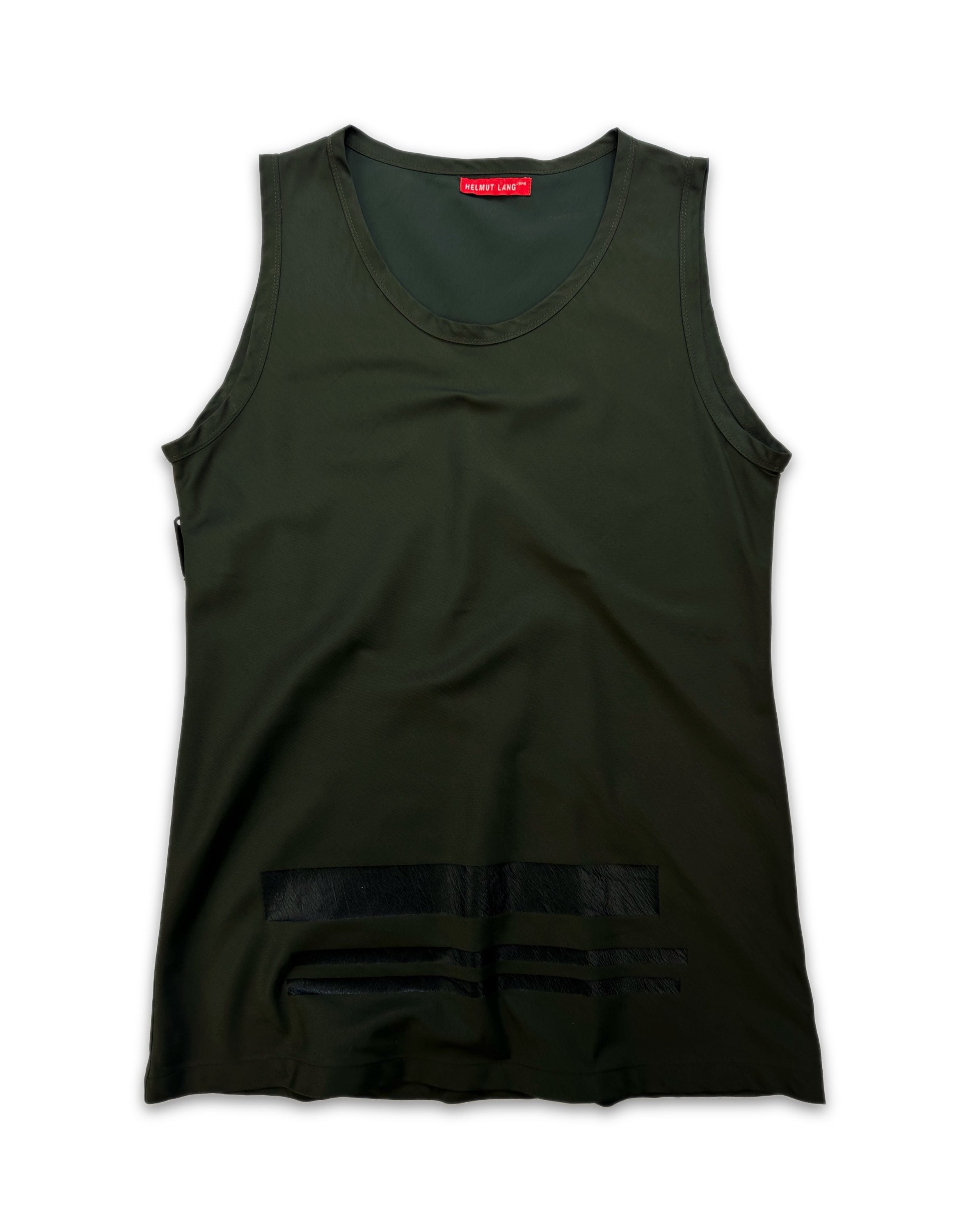 90s Helmut Lang ‘Striped’ Metal Logo Green Asymmetric Seam Tank Top