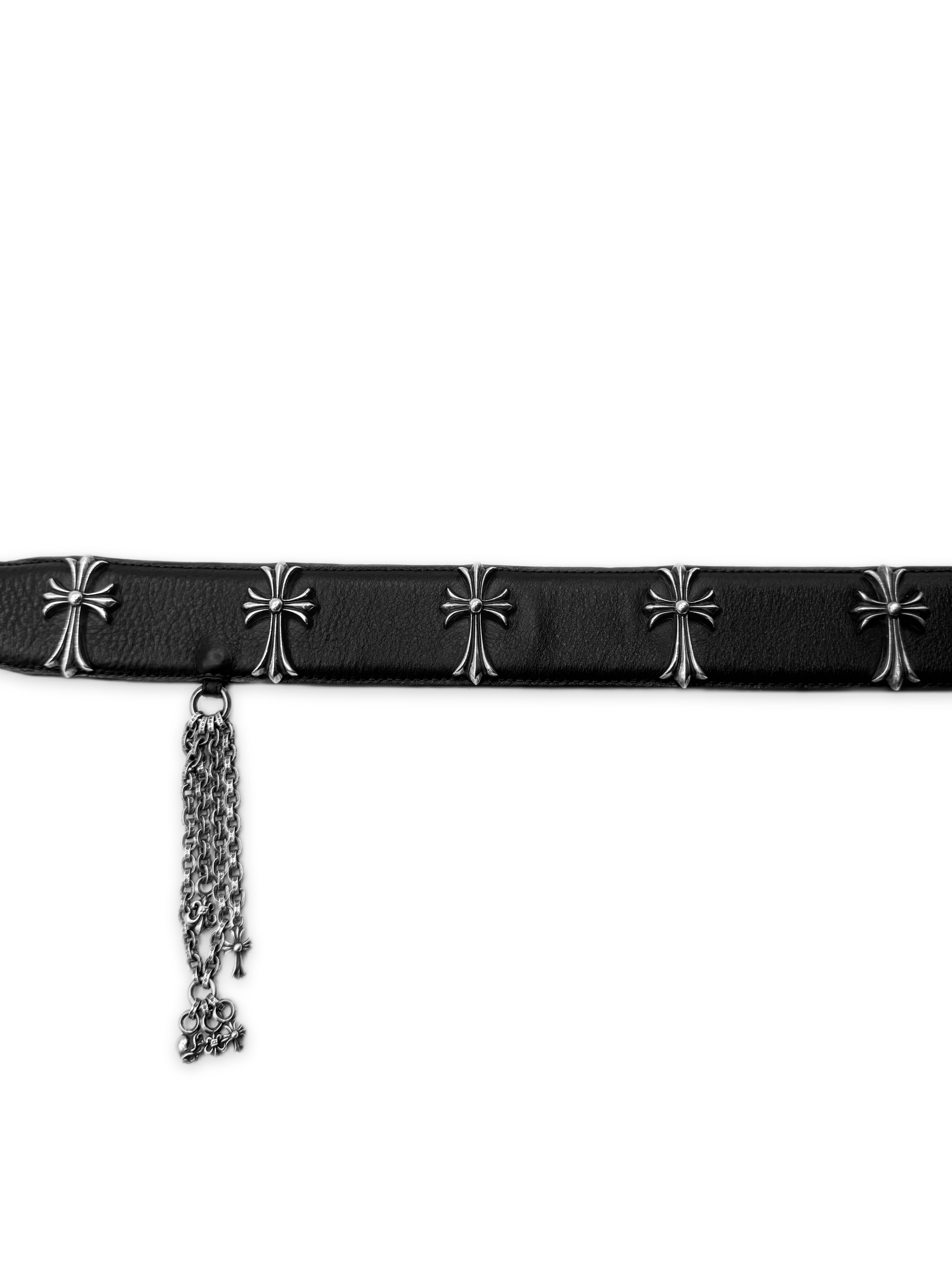 Chrome Hearts Cemetery Cross Strap Paperchain Charm Leather Belt Strap