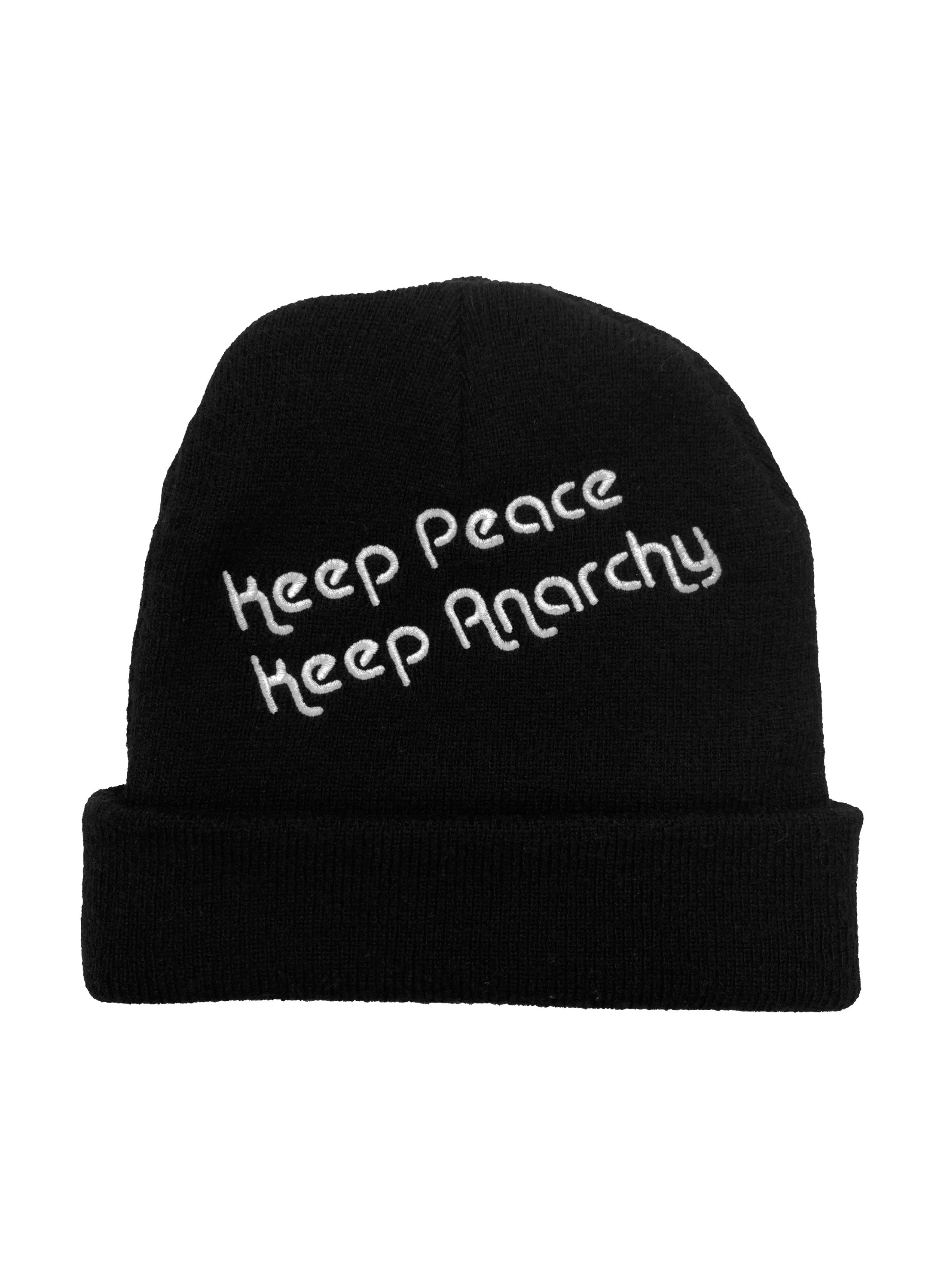 Undercover Embroidered “Keep Anarchy” Black Knitted Beanie