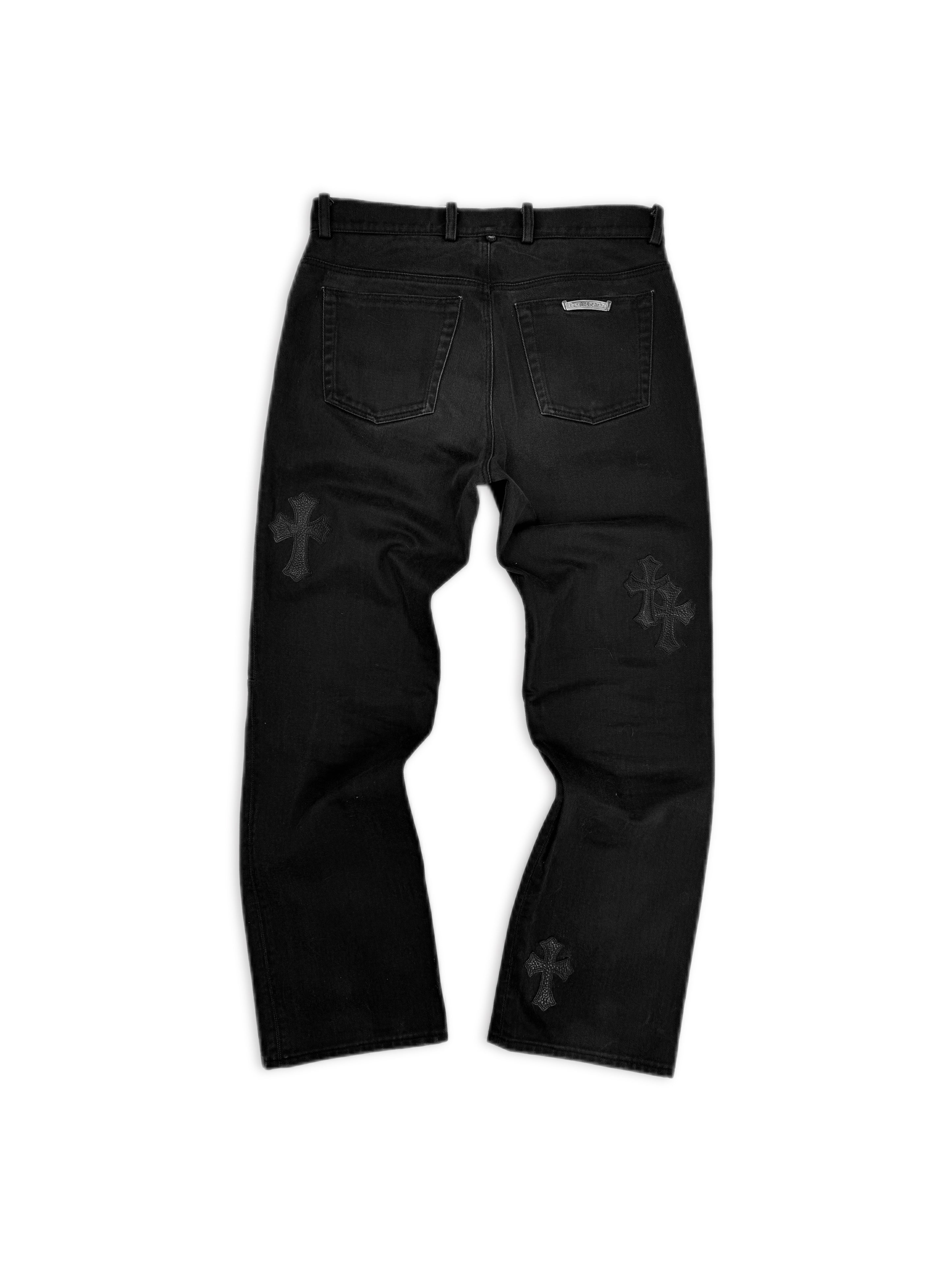 Chrome Hearts 11 Cross Patch Fleur Knee Black .925 Silver Denim