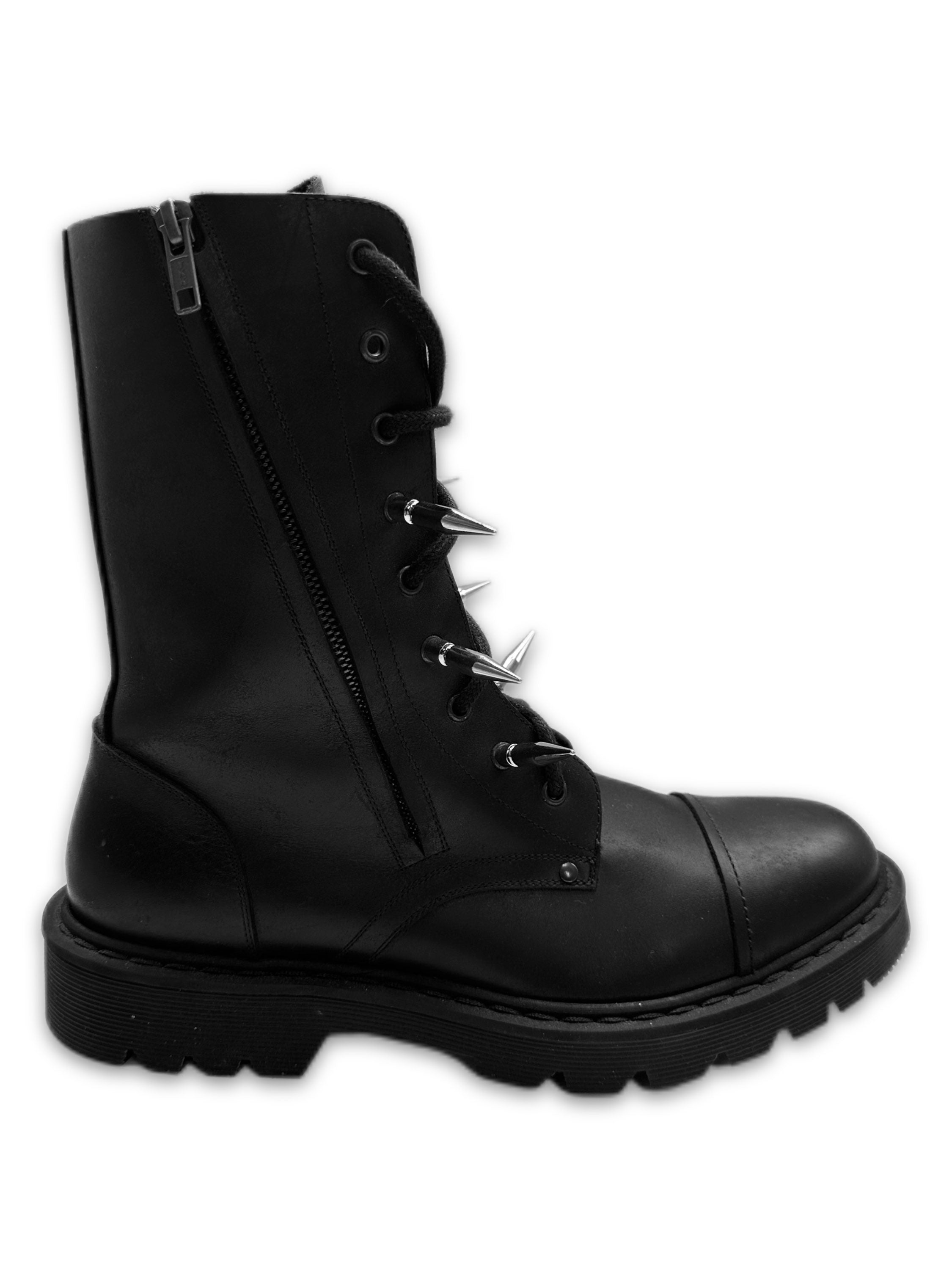 SS19 Vetements ‘Spiked’ Black Leather Double-zip Combat Boots