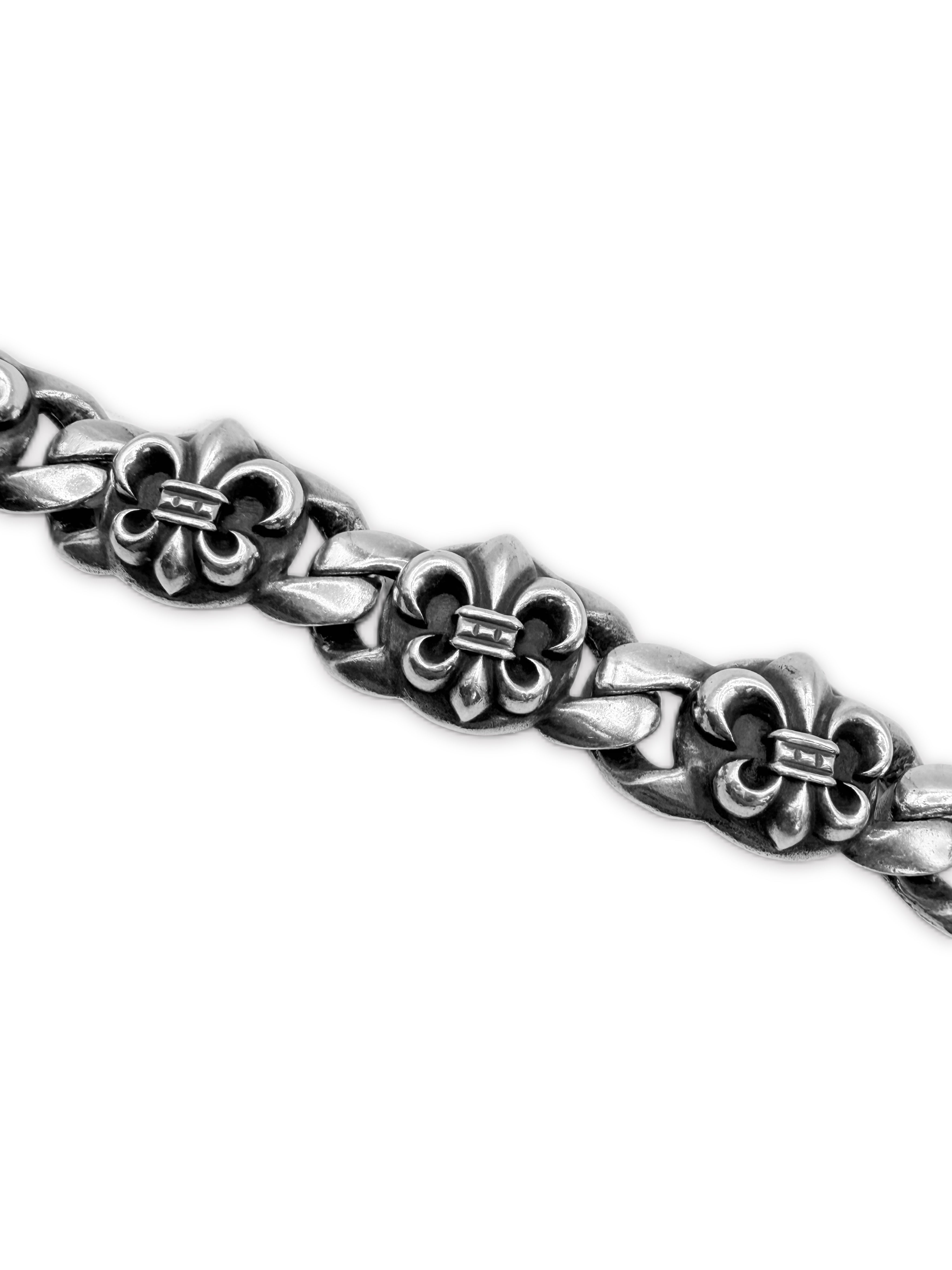 Chrome Hearts Fleur de Lis .925 Silver Cuban Link Bracelet