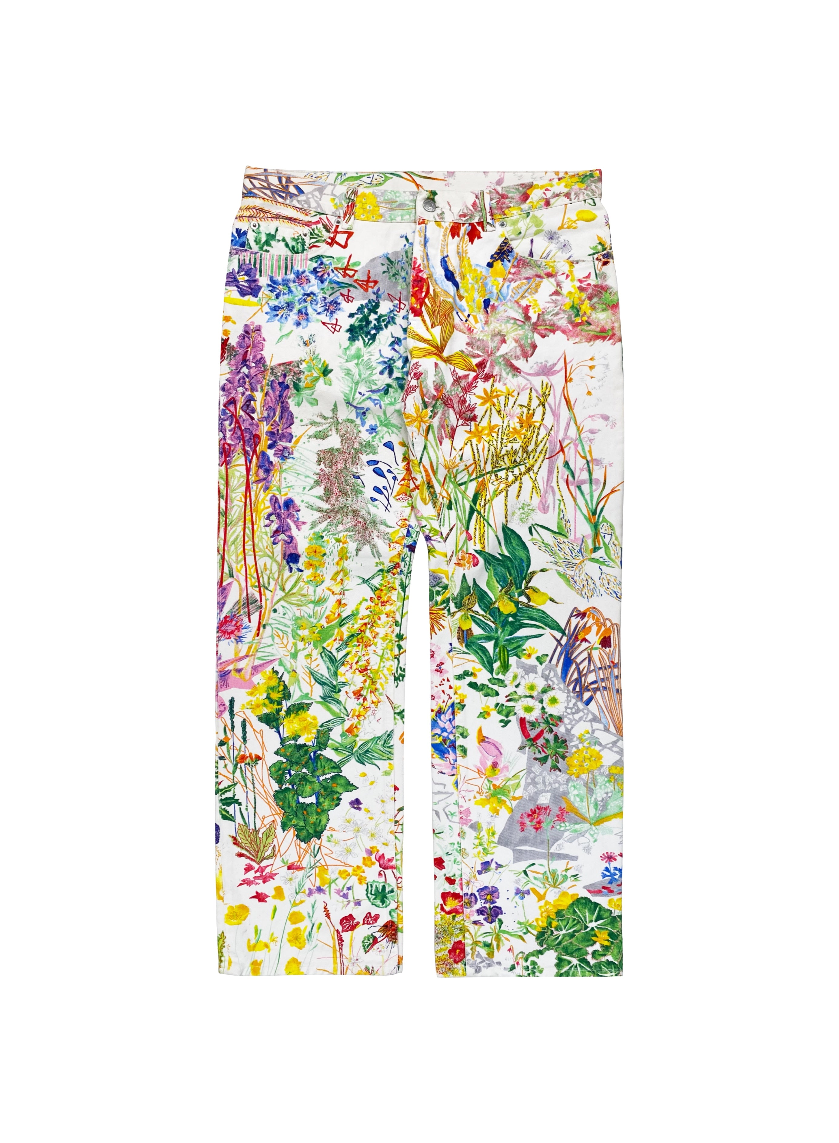 SS05 Helmut Lang Swiss Floral Print Flared Denim