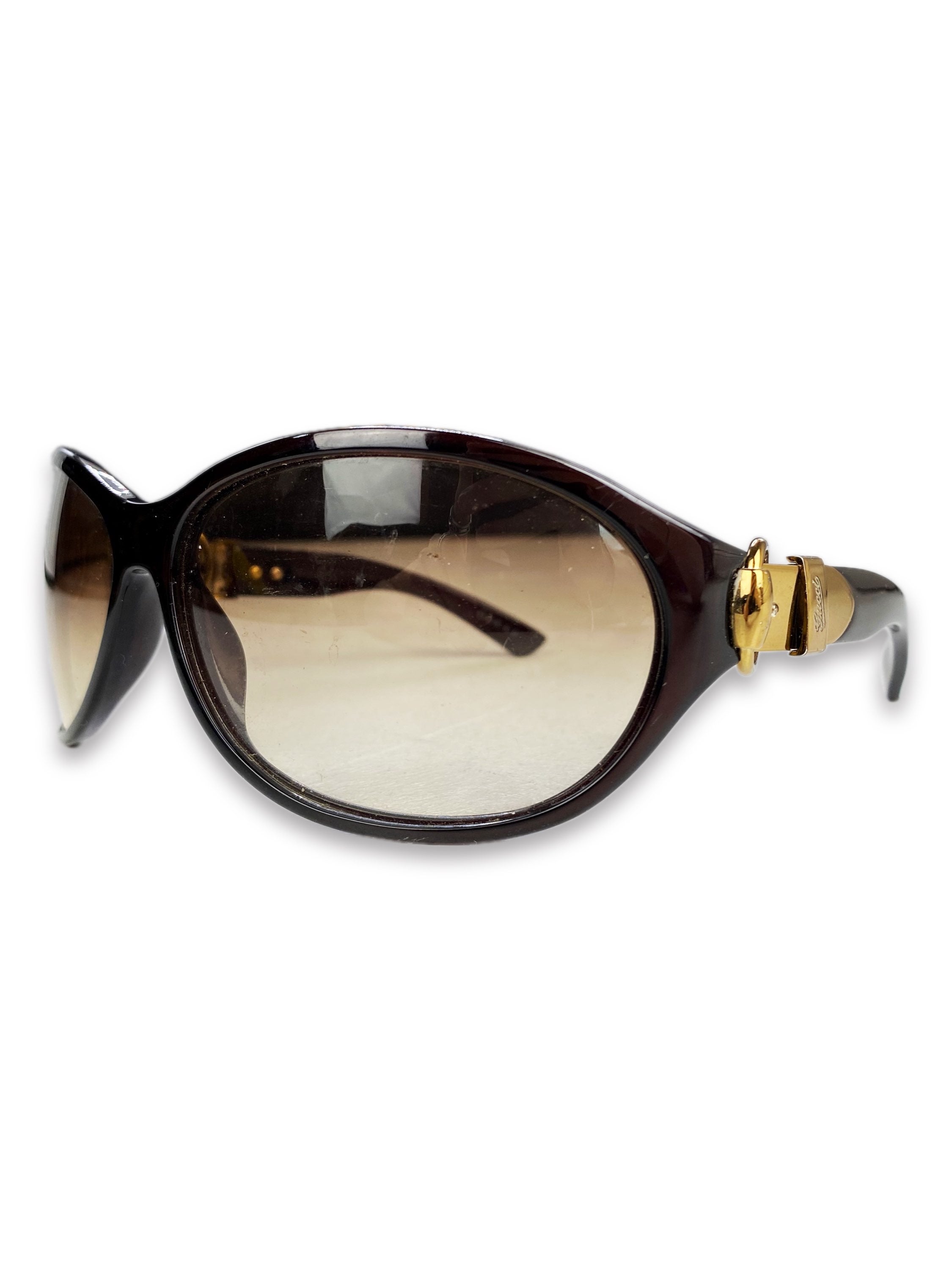 Gucci Butterfly Frame Belted Etched Logo Rounded Sunglasses