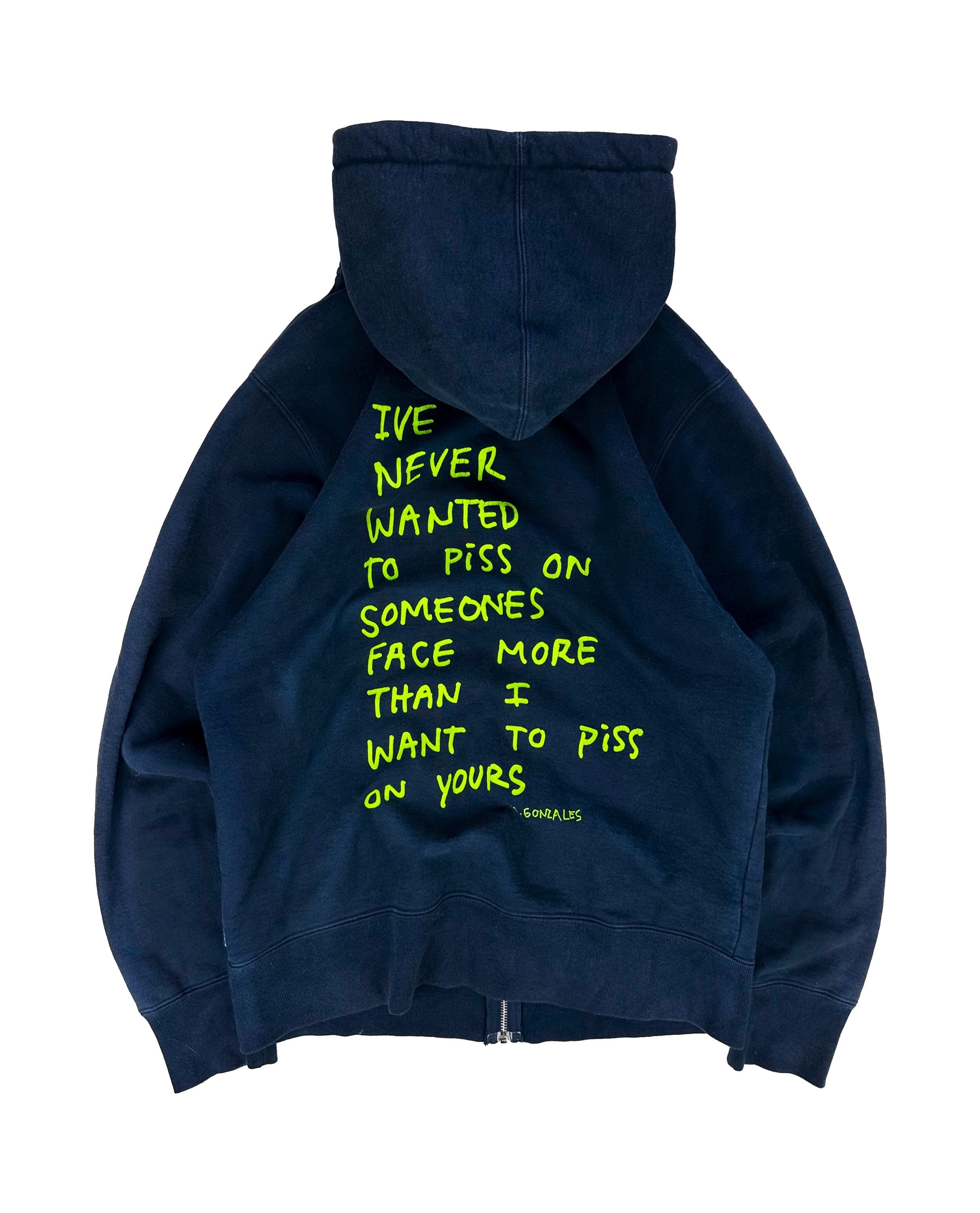FW13 Supreme x Gonz ‘Piss Face’ Slogan Navy Zip-up Hoodie