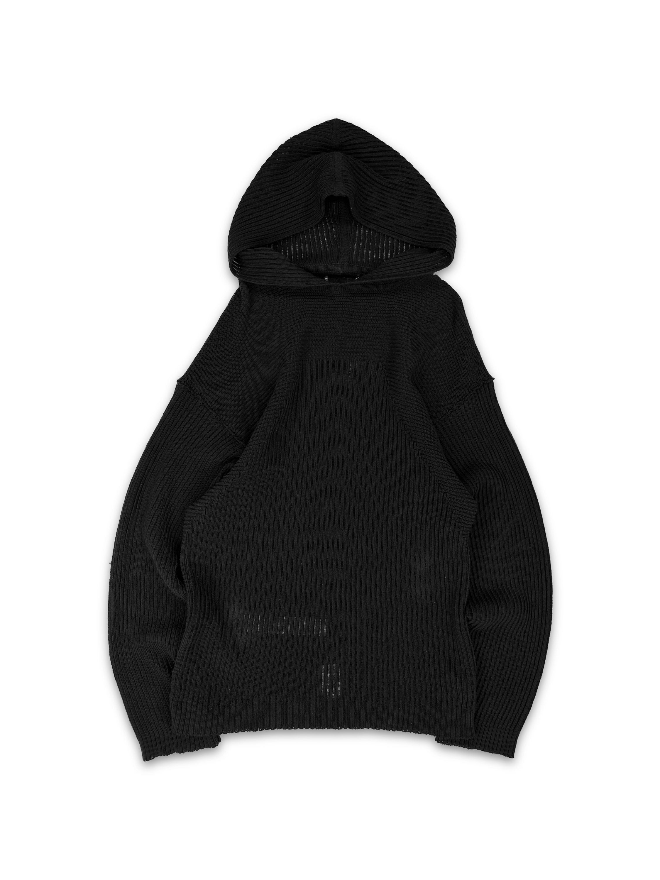 Rick Owens ‘Fisherman’ Black Ribbed Knit Hoodie