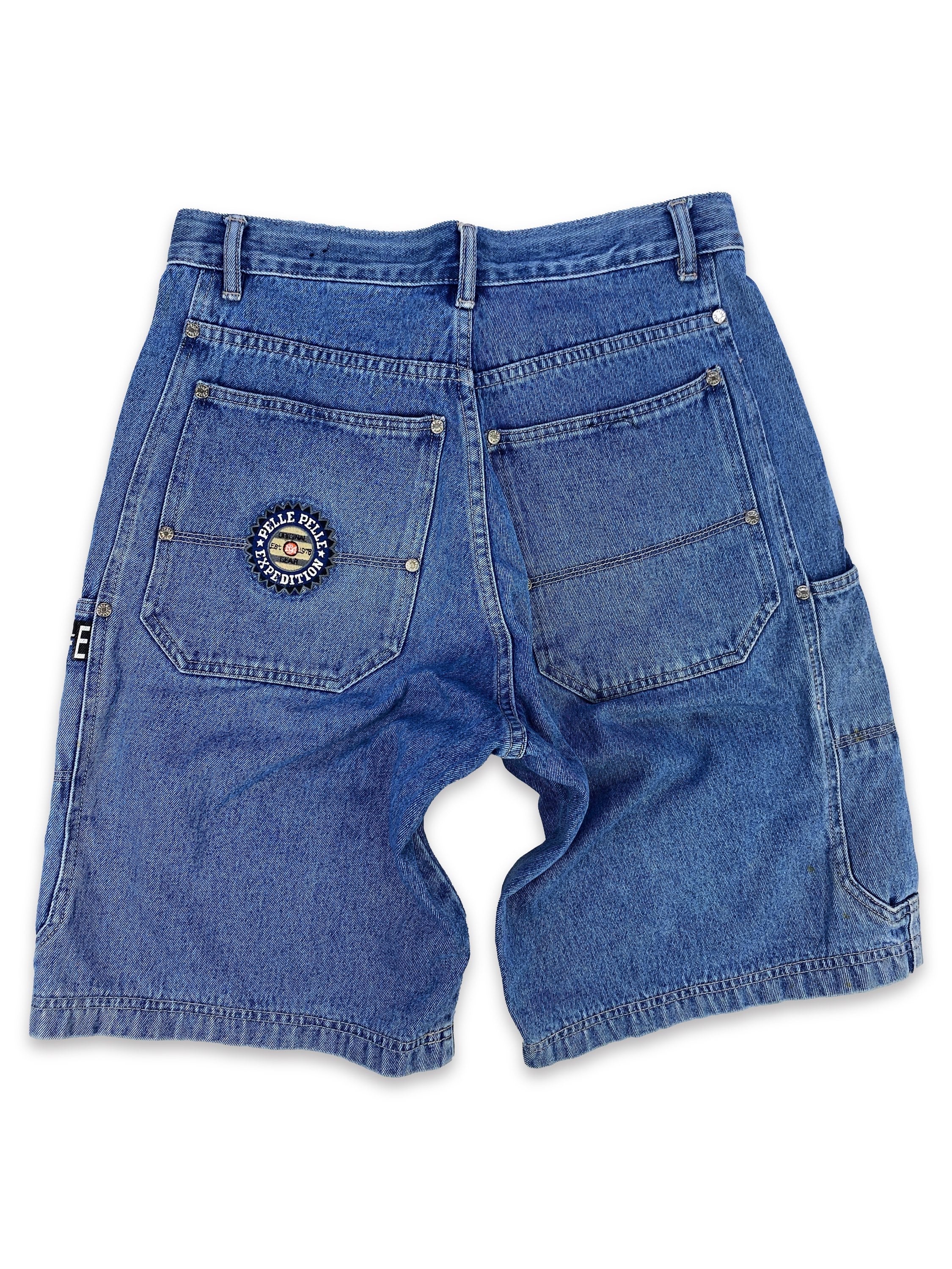90s Pelle Pelle Patched Emblem Carpenter Jean Shorts