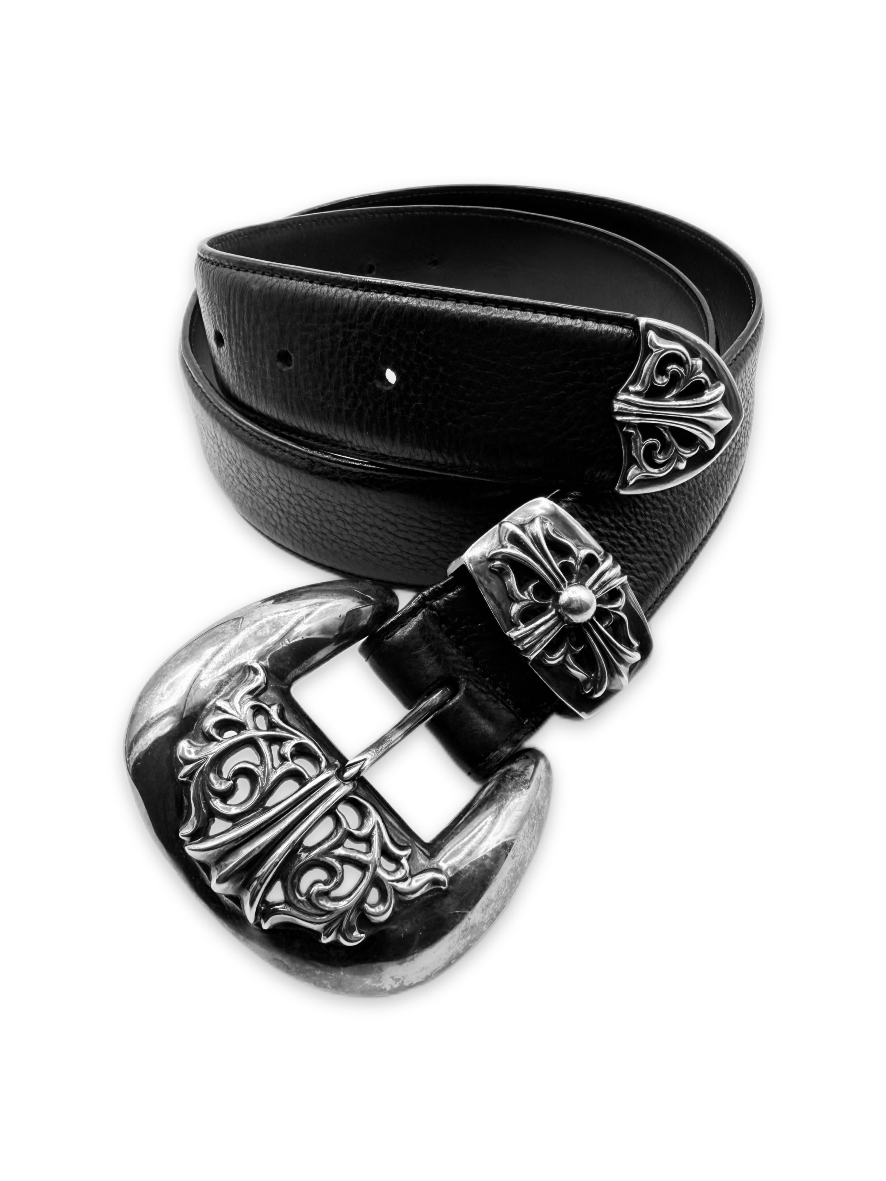 Chrome Hearts 3 Piece Western .925 Silver Leather Belt