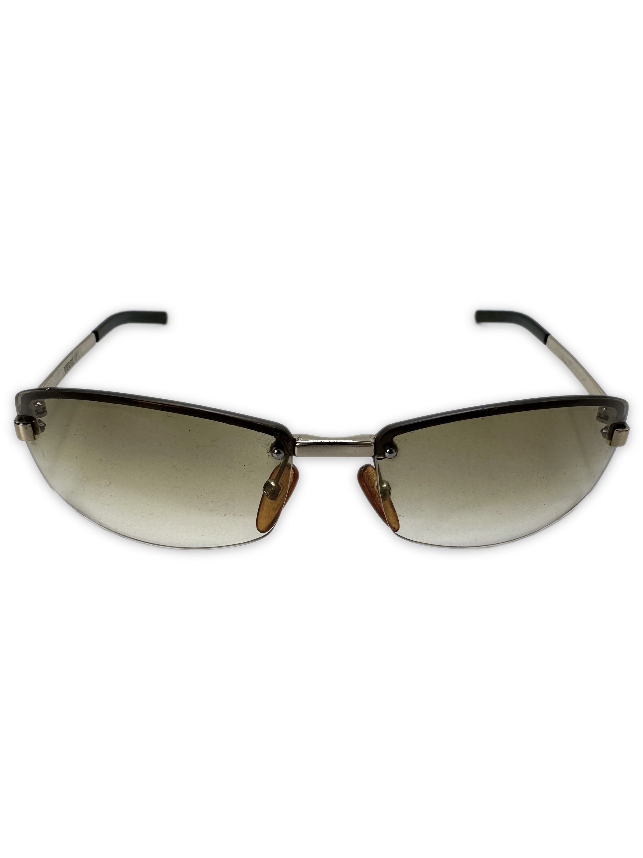 00s Gucci Green Tint Gradient Rimless Sunglasses
