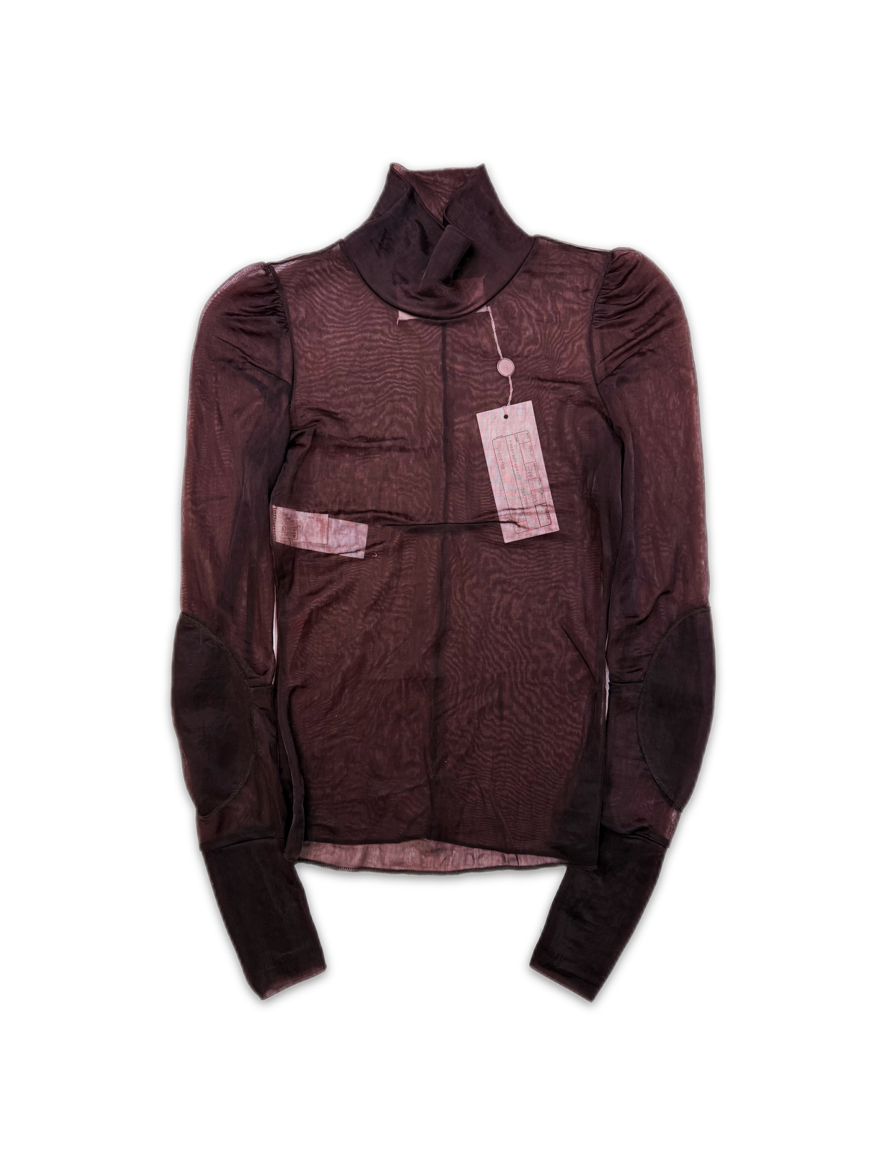 SS91 Maison Margiela Cigarette Shoulder Wine Red Mesh Long Sleeve Turtleneck