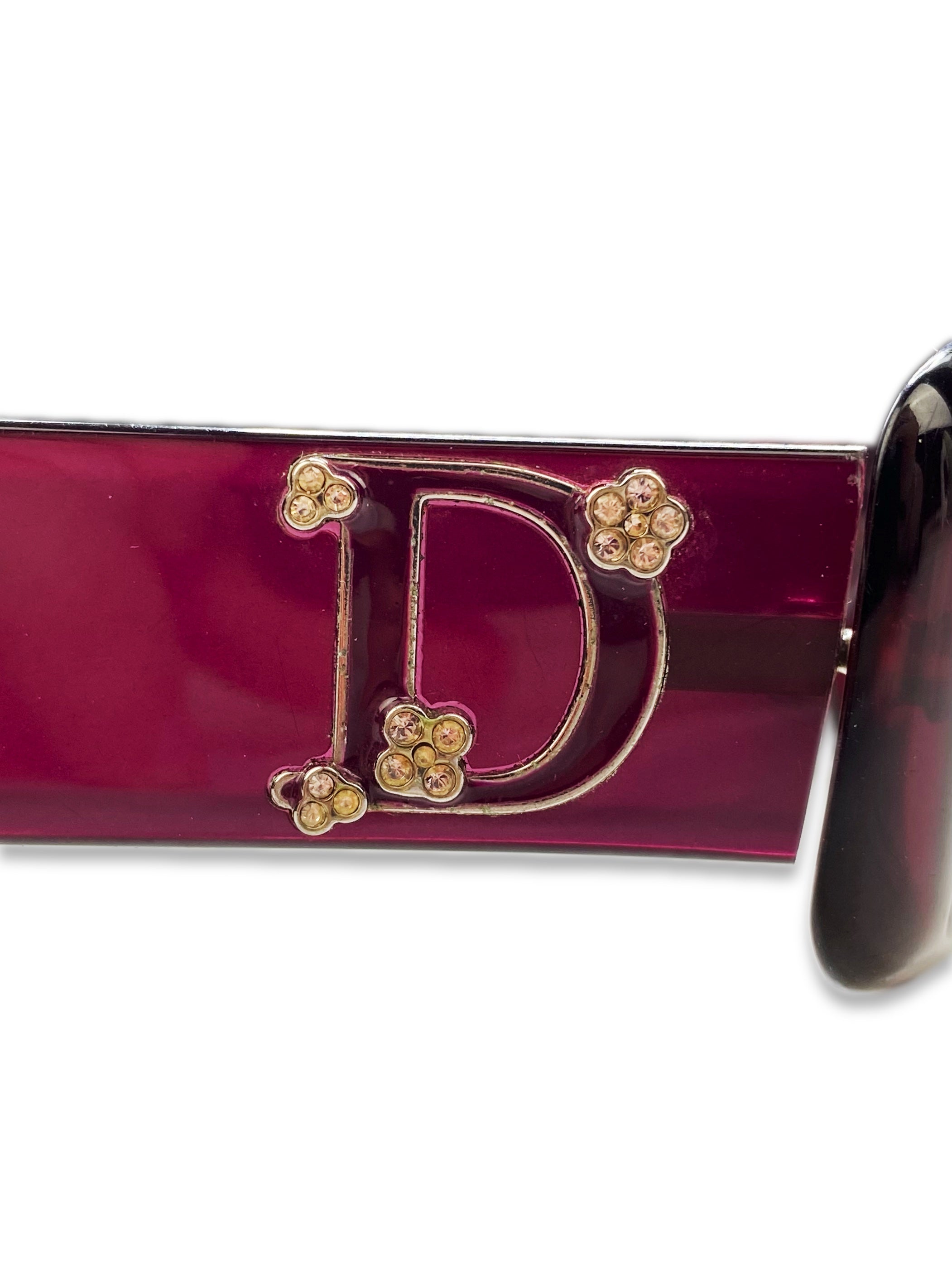 Dior ‘D’ Logo Magenta Boxy Rose Tint Sunglasses