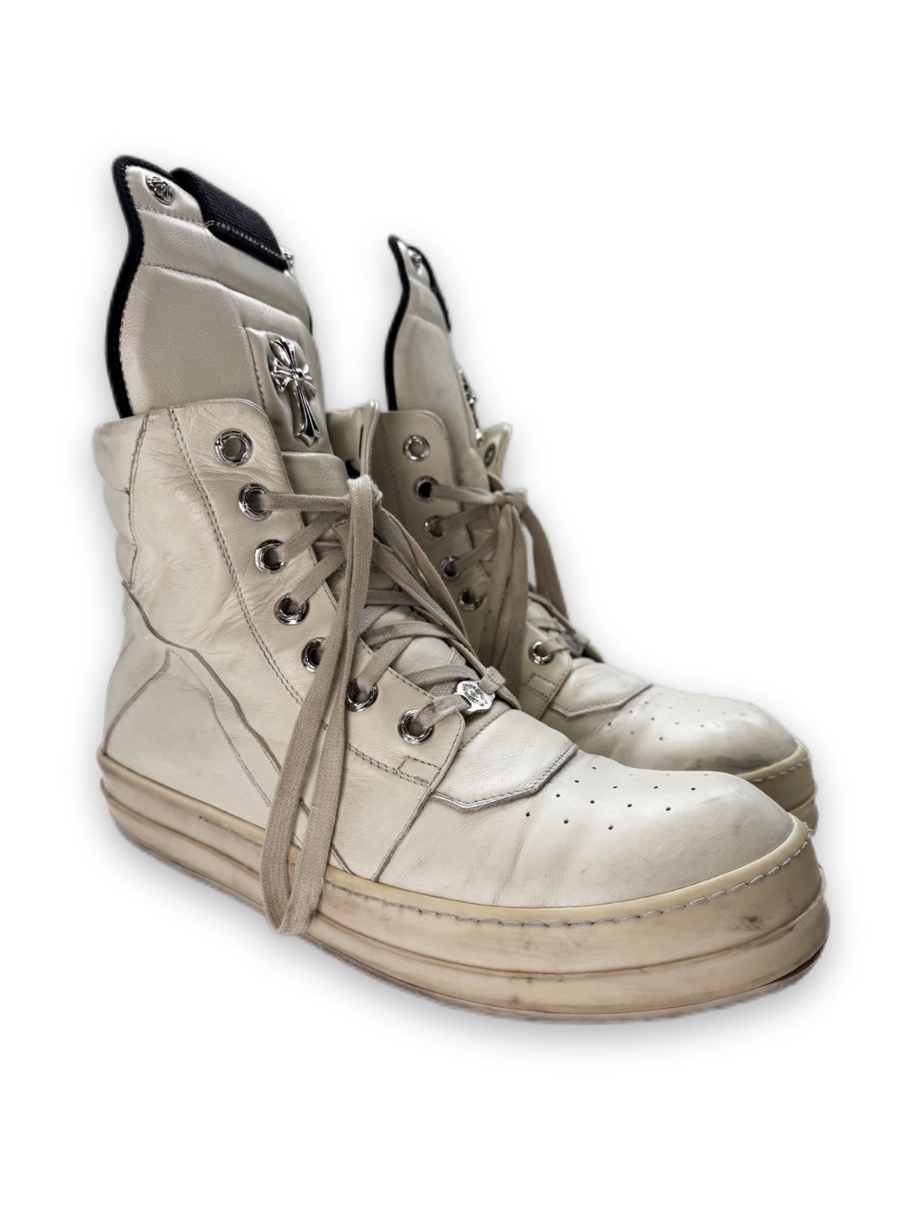 Chrome Hearts x Rick Owens Rhodium White Leather Dagger Geobaskets