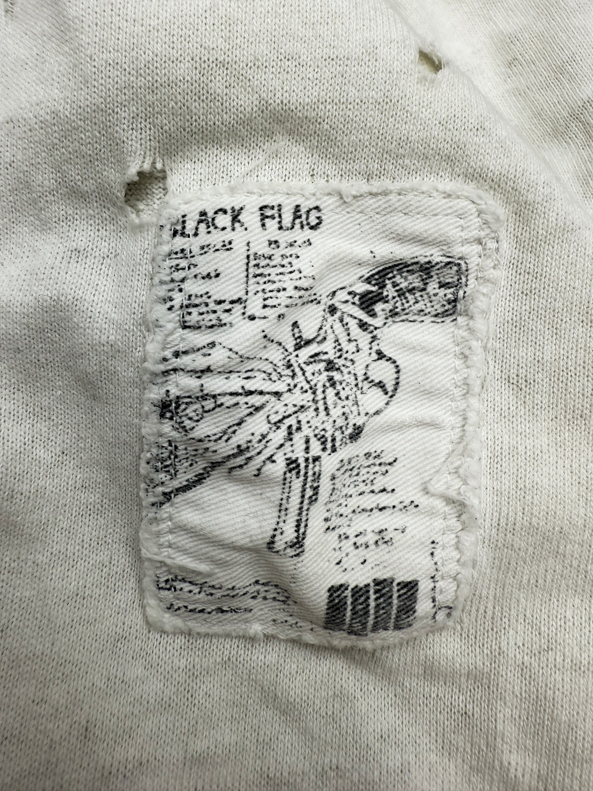 AW01 Raf Simons ‘Riot Riot Riot’ White Distressed Patchwork Crewneck