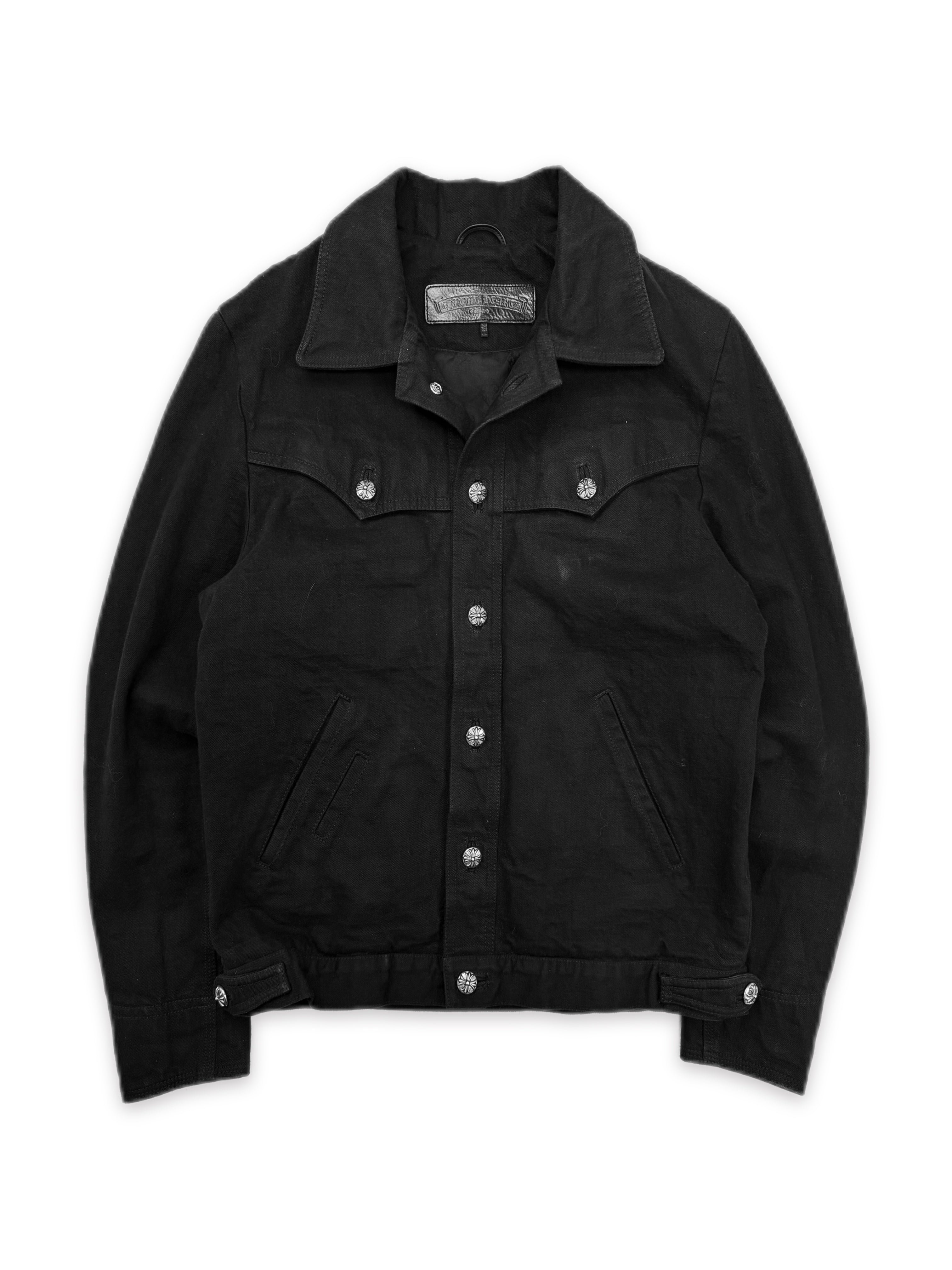 Chrome Hearts Red Fleur Sleeve Patch Black Denim Trucker Jacket