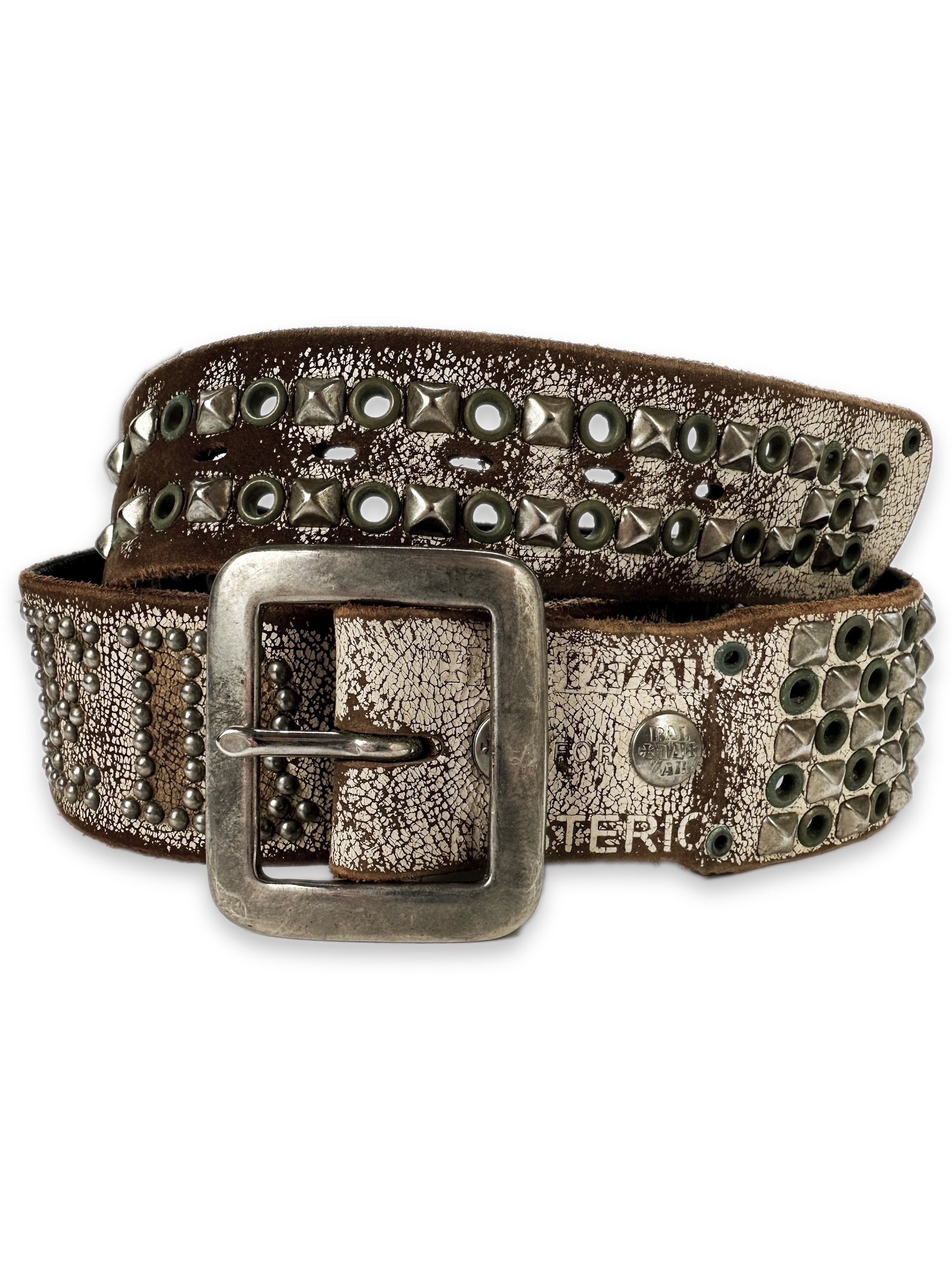 00s Hysteric Glamour Studded Spellout Silver Leather Belt