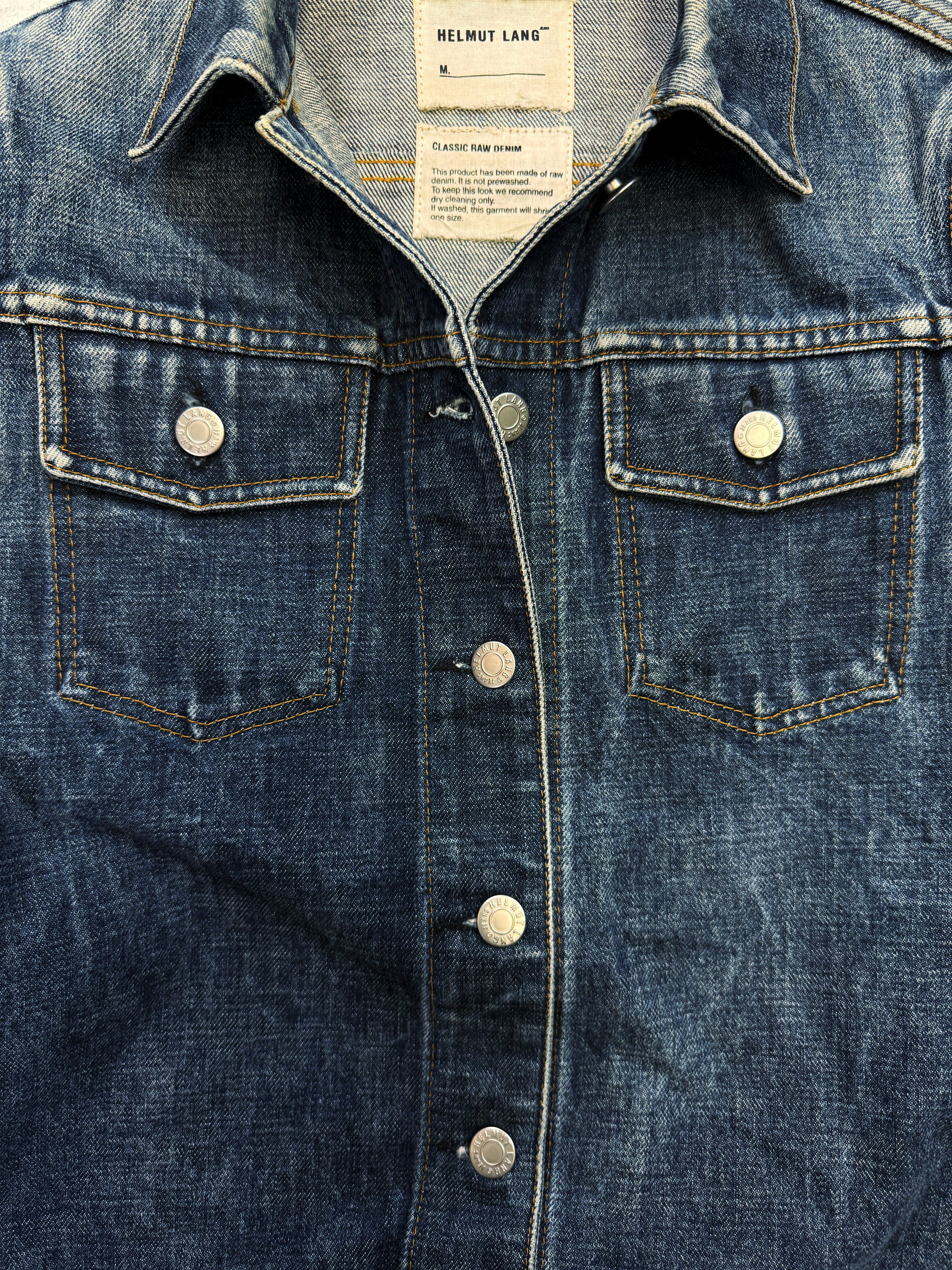 00s Helmut Lang Classic Cut Raw Blue Whiskered Denim Jacket