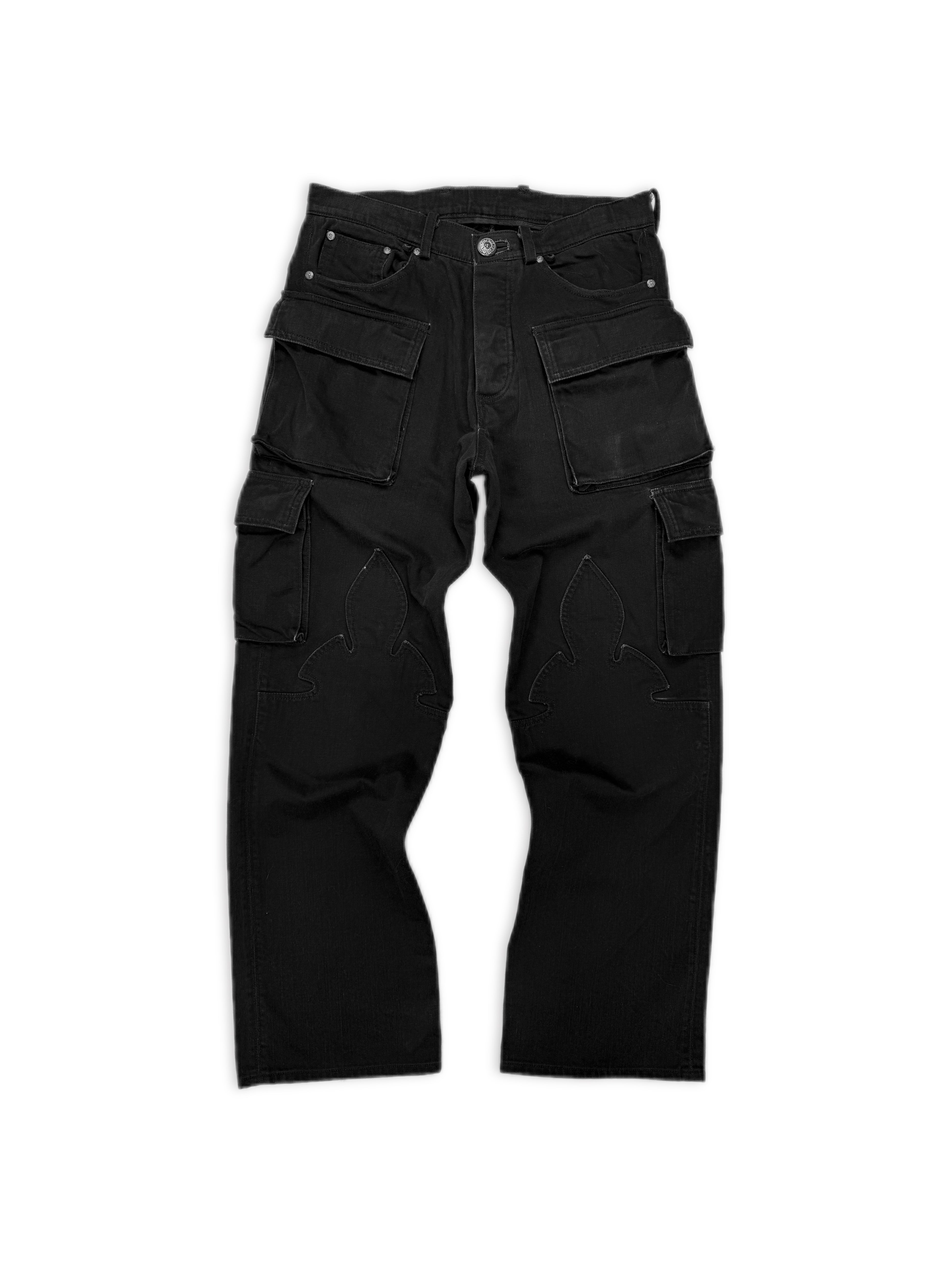 Chrome Hearts ‘Fatigue’ 9 Cargo Pocket Fleur Knee Washed Denim Pants