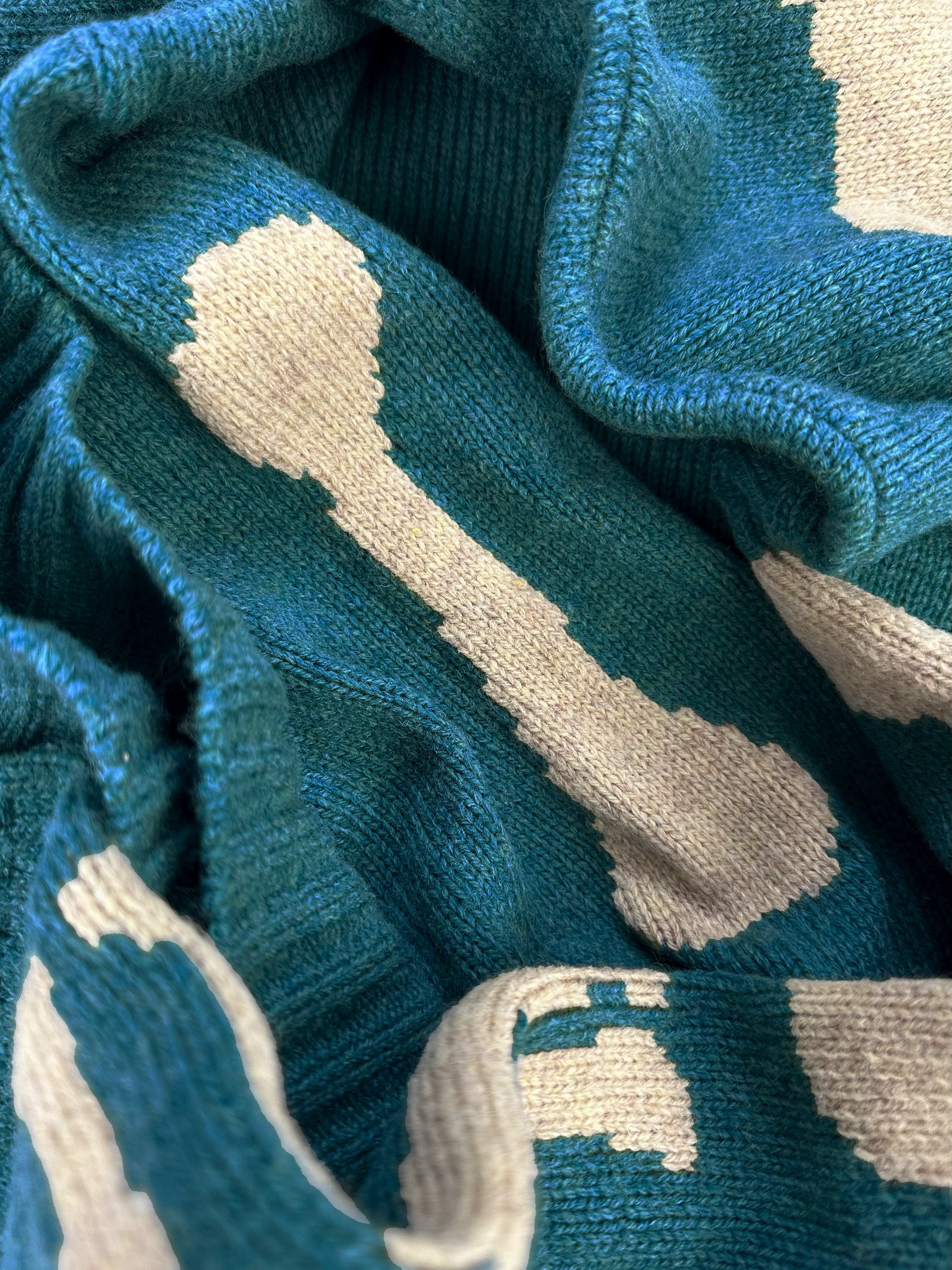 AW21 Kapital ‘Bone’ 5G Skeleton Knit Wool Teal Sweater