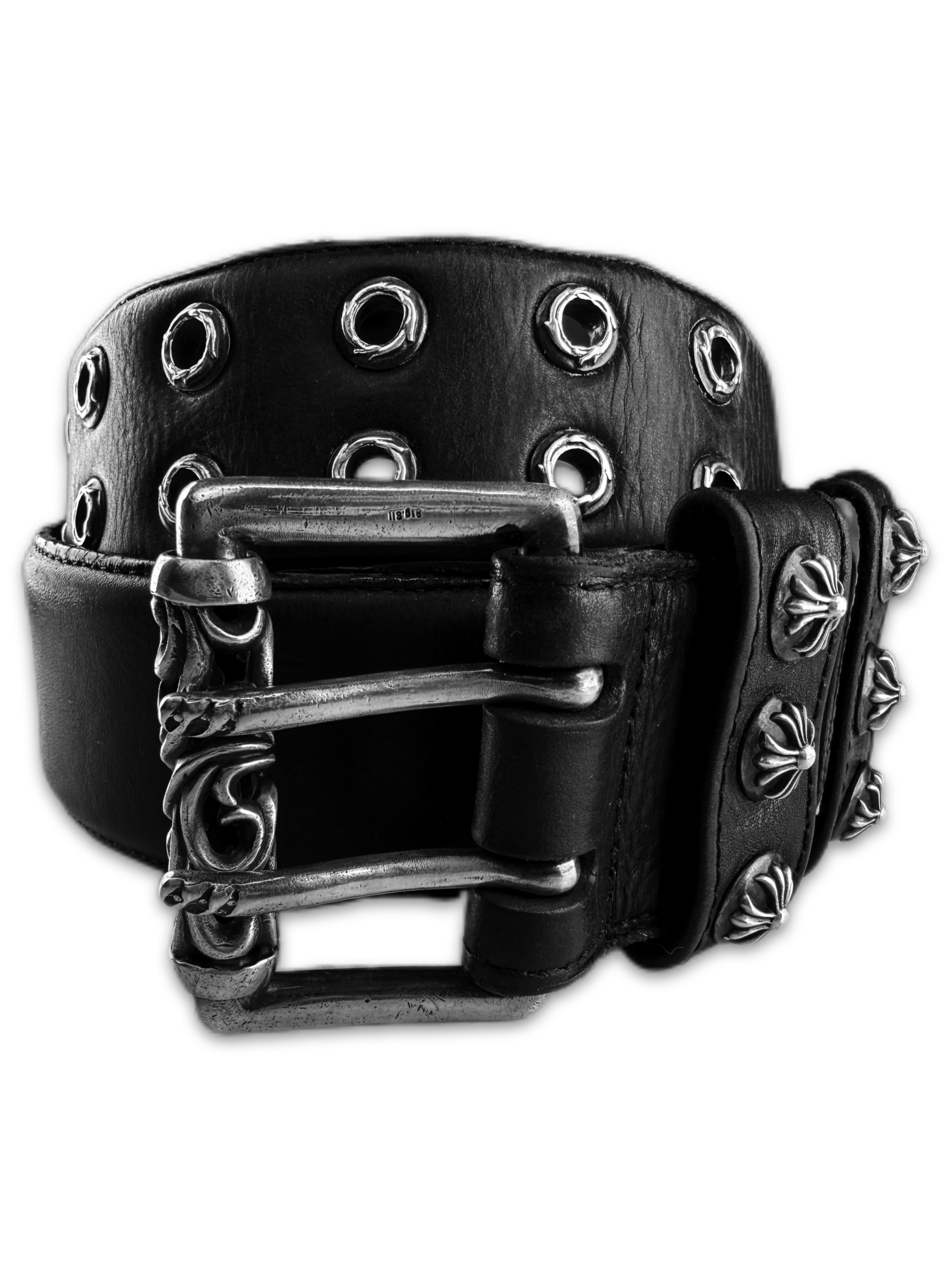 Chrome Hearts Double Roller Studded Eyelet .925 Silver Leather Belt