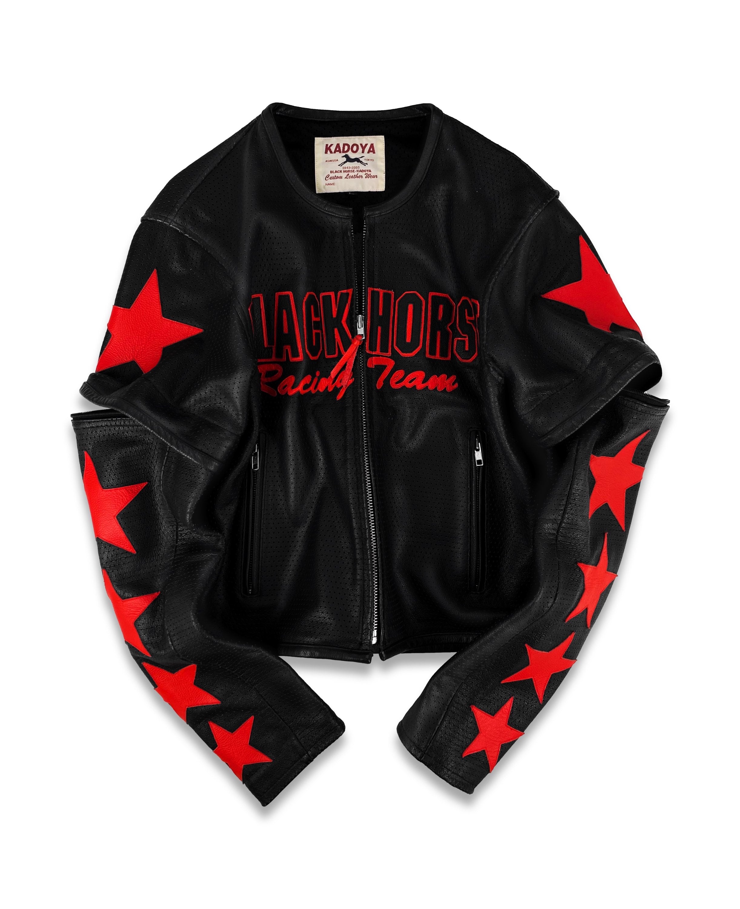 90s Kadoya ‘Black Horse’ Perforated Leather Star Biker Jacket