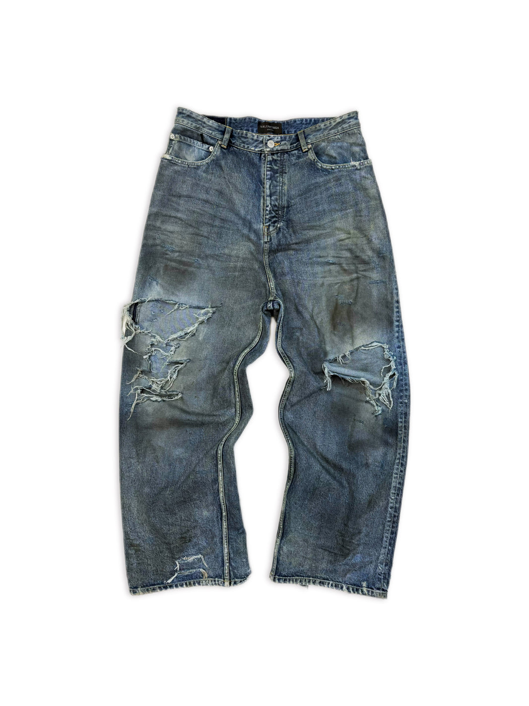 SS23 Balenciaga ‘Mud Show’ Blue Dirt Wash Distressed Baggy Denim