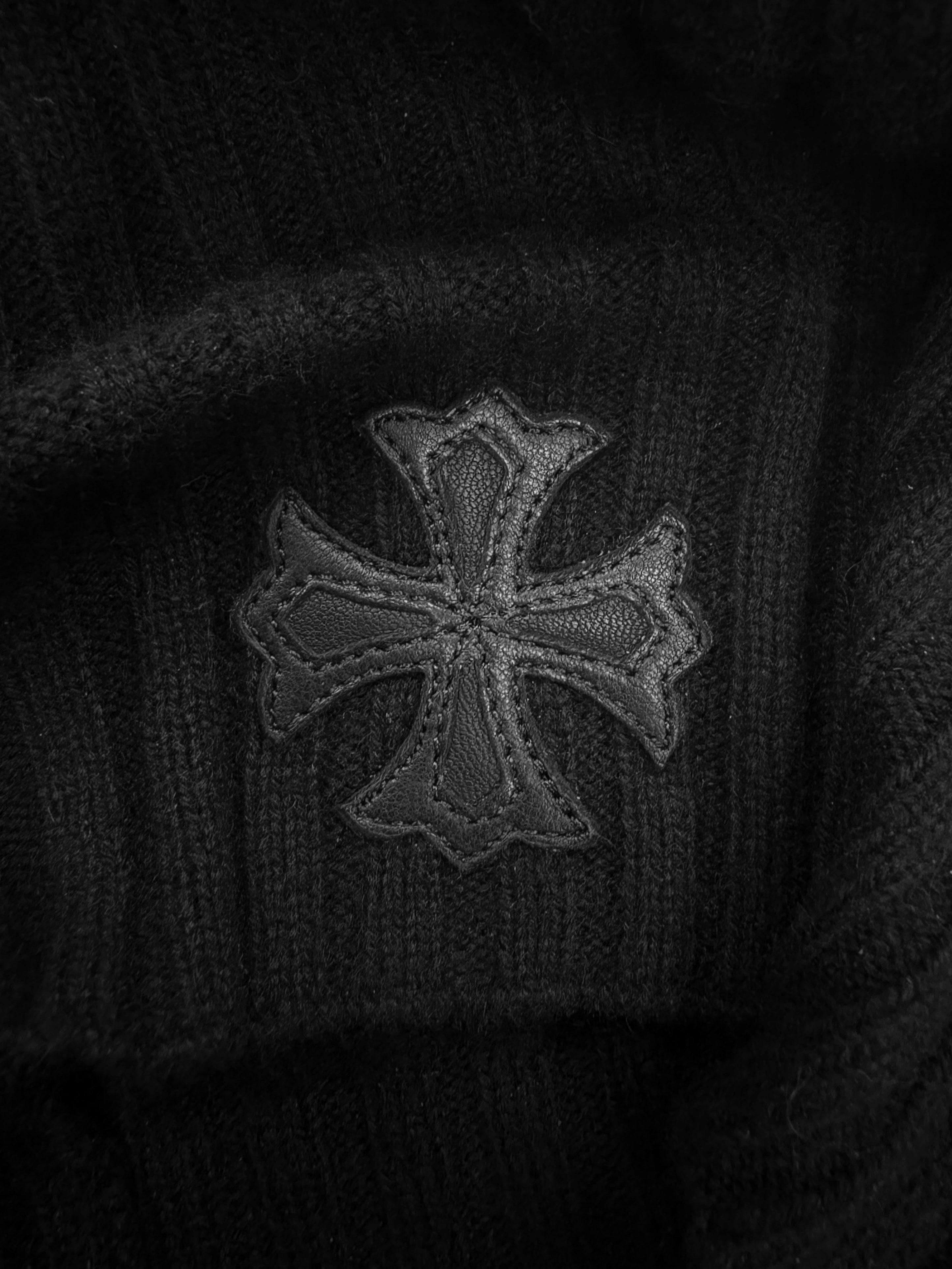 Chrome Hearts Plus Cross Leather Patch Cashmere Knit Beanie