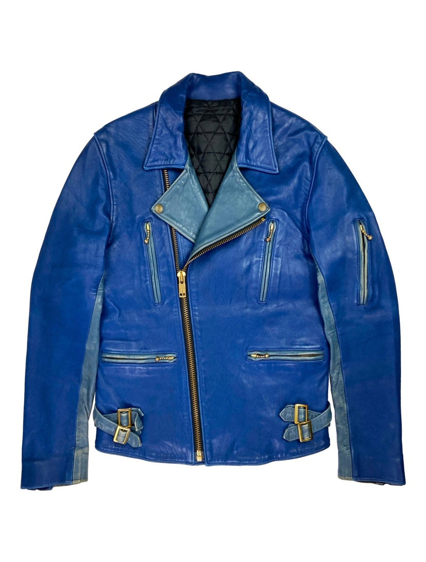 Blackmeans Double Rider Two Tone Zipped Leather Biker Jacket