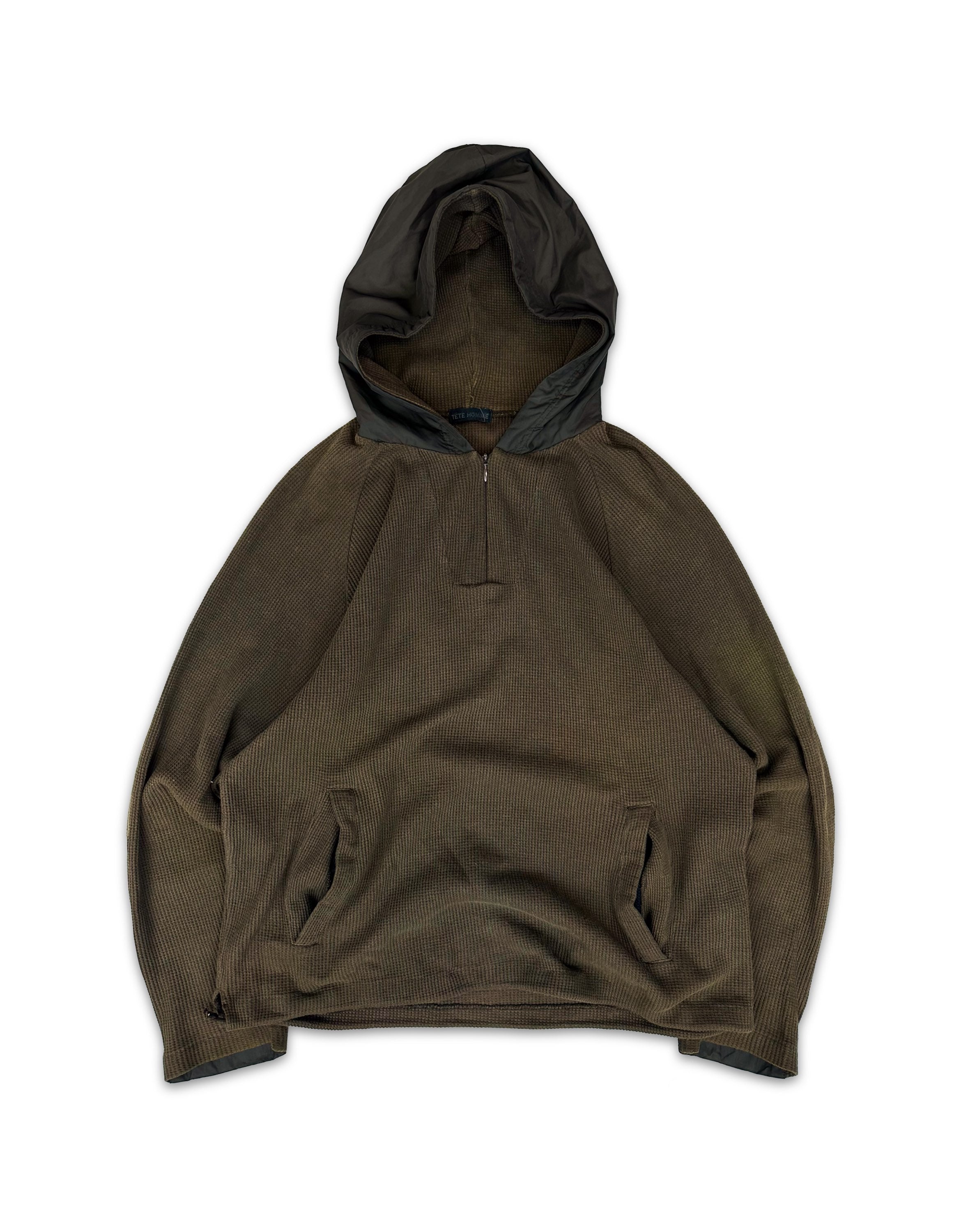 00s Tete Homme Olive Green Thermal Nylon Hoodie