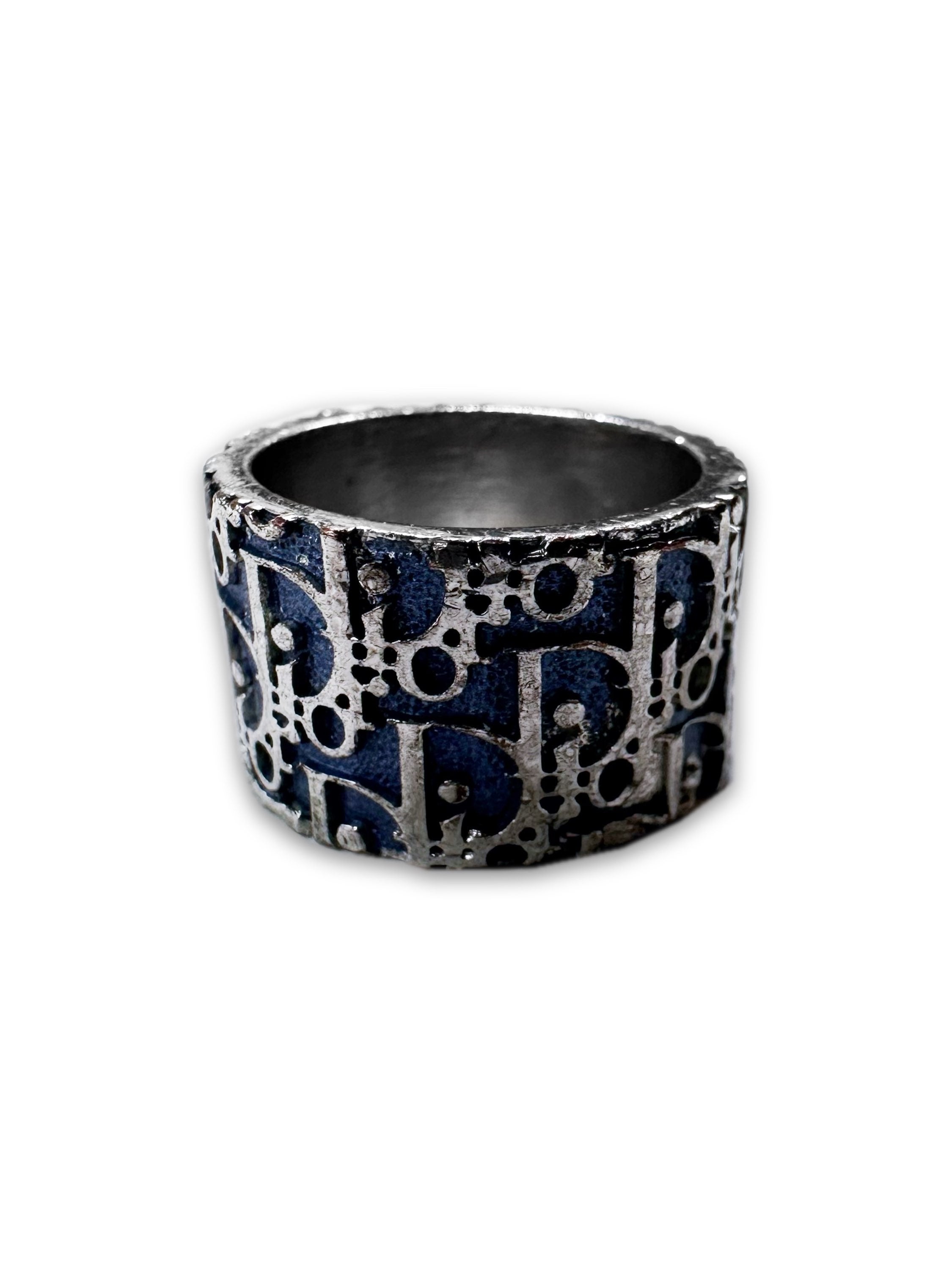 00s Dior ‘2’ Blue Trotter Monogram Silver Ring