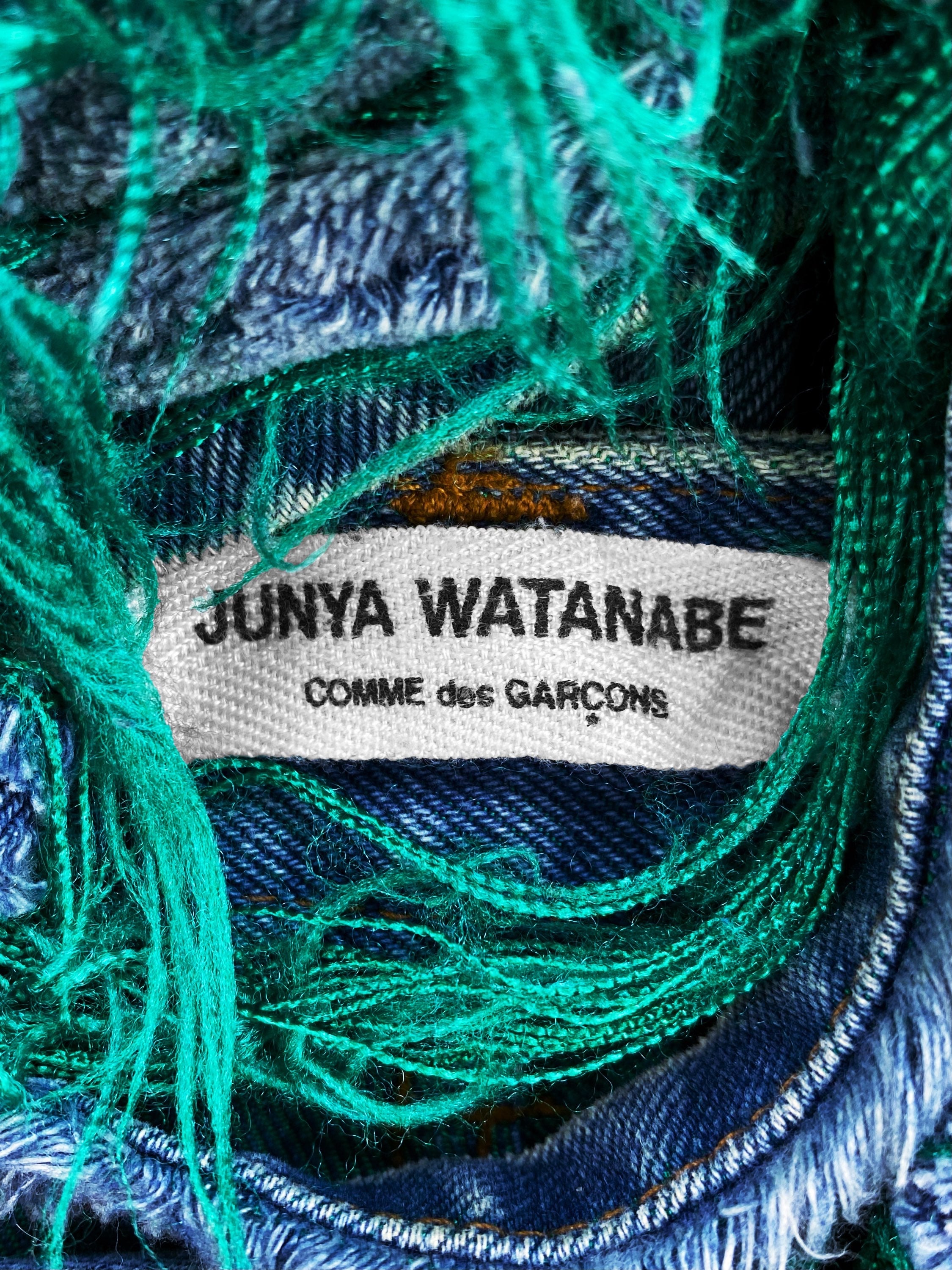 AW01 Junya Watanabe Thrashed Two-Tone Green Washed Denim