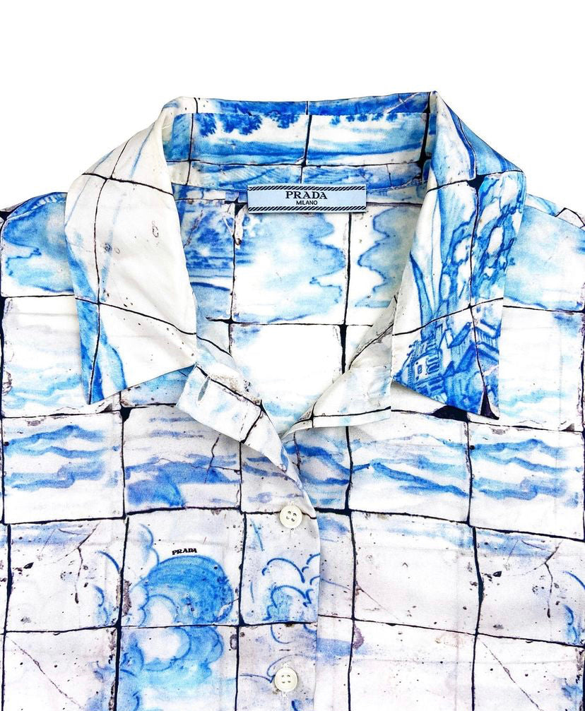 SS13 Prada Village Full Print Silk Buttoned Vest
