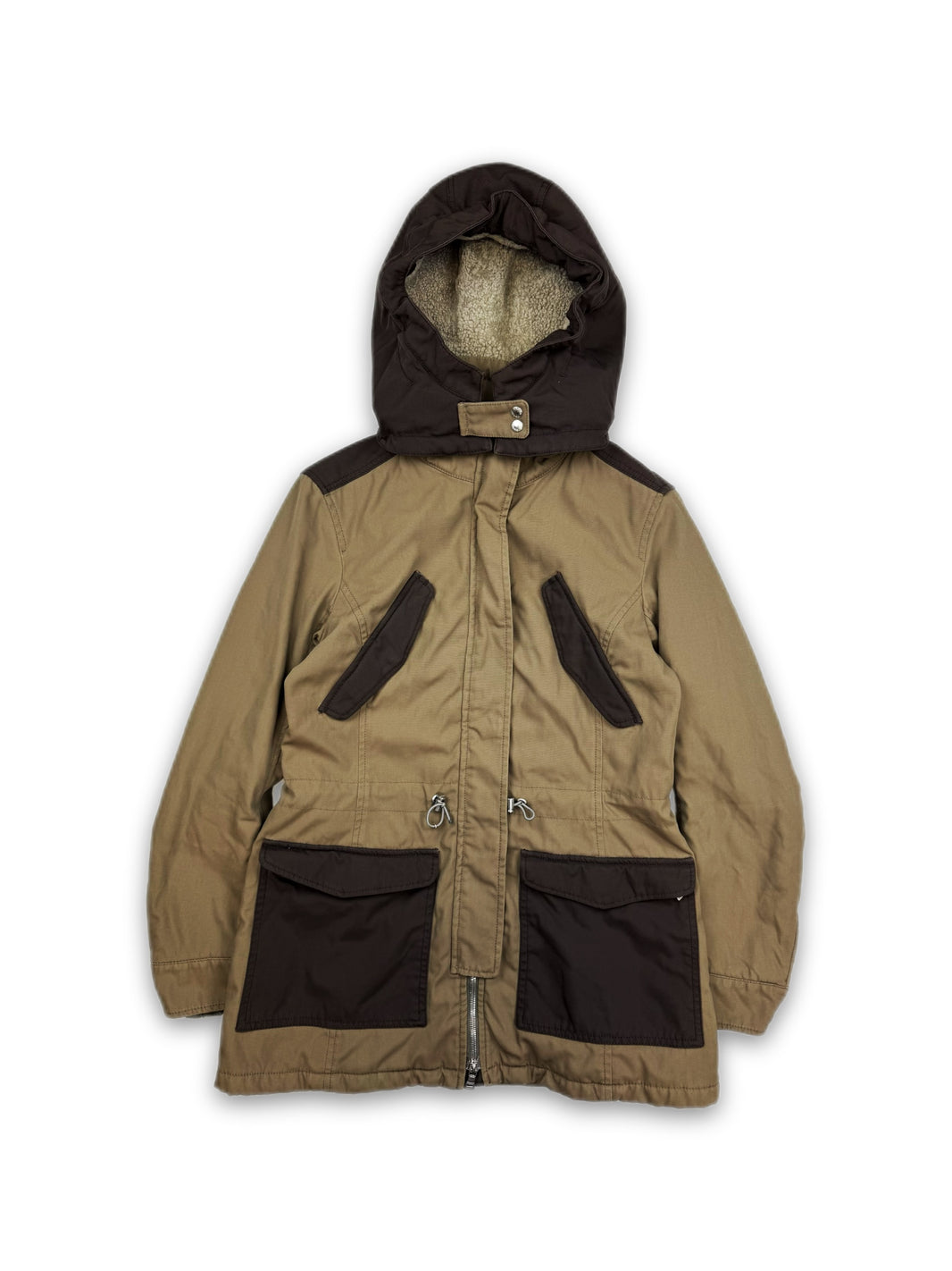 00s Prada Sport Two Tone Nylon Multi Pocket Shearling Jacket