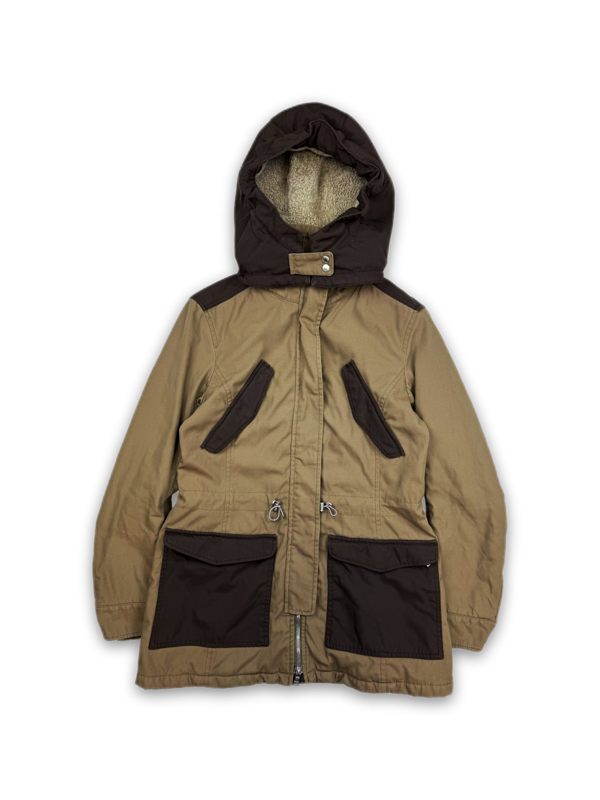 00s Prada Sport Two Tone Nylon Multi Pocket Shearling Jacket