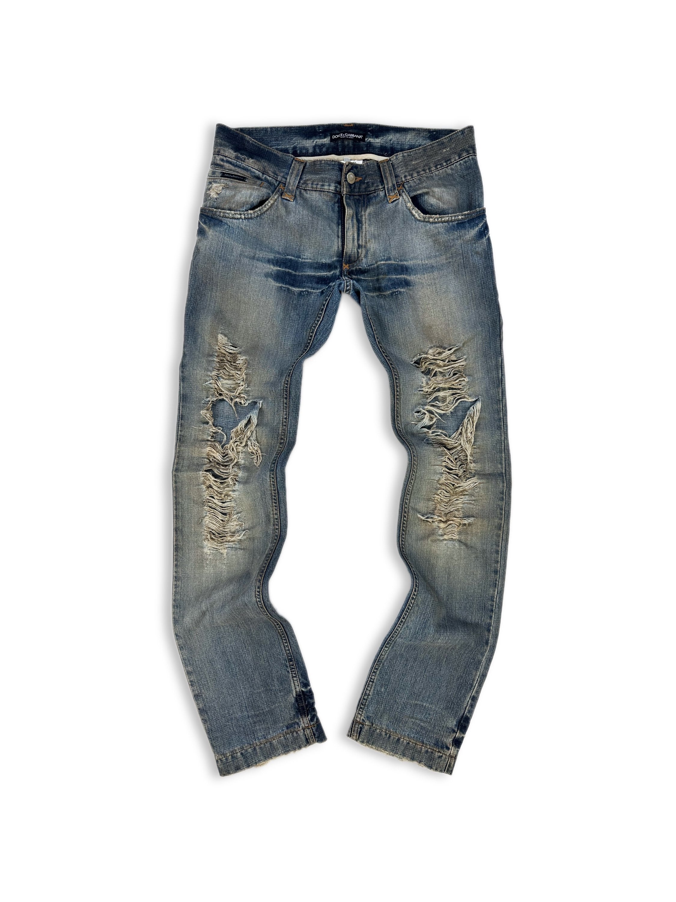 00s Dolce & Gabbana Mud Wash Distressed Cross Denim