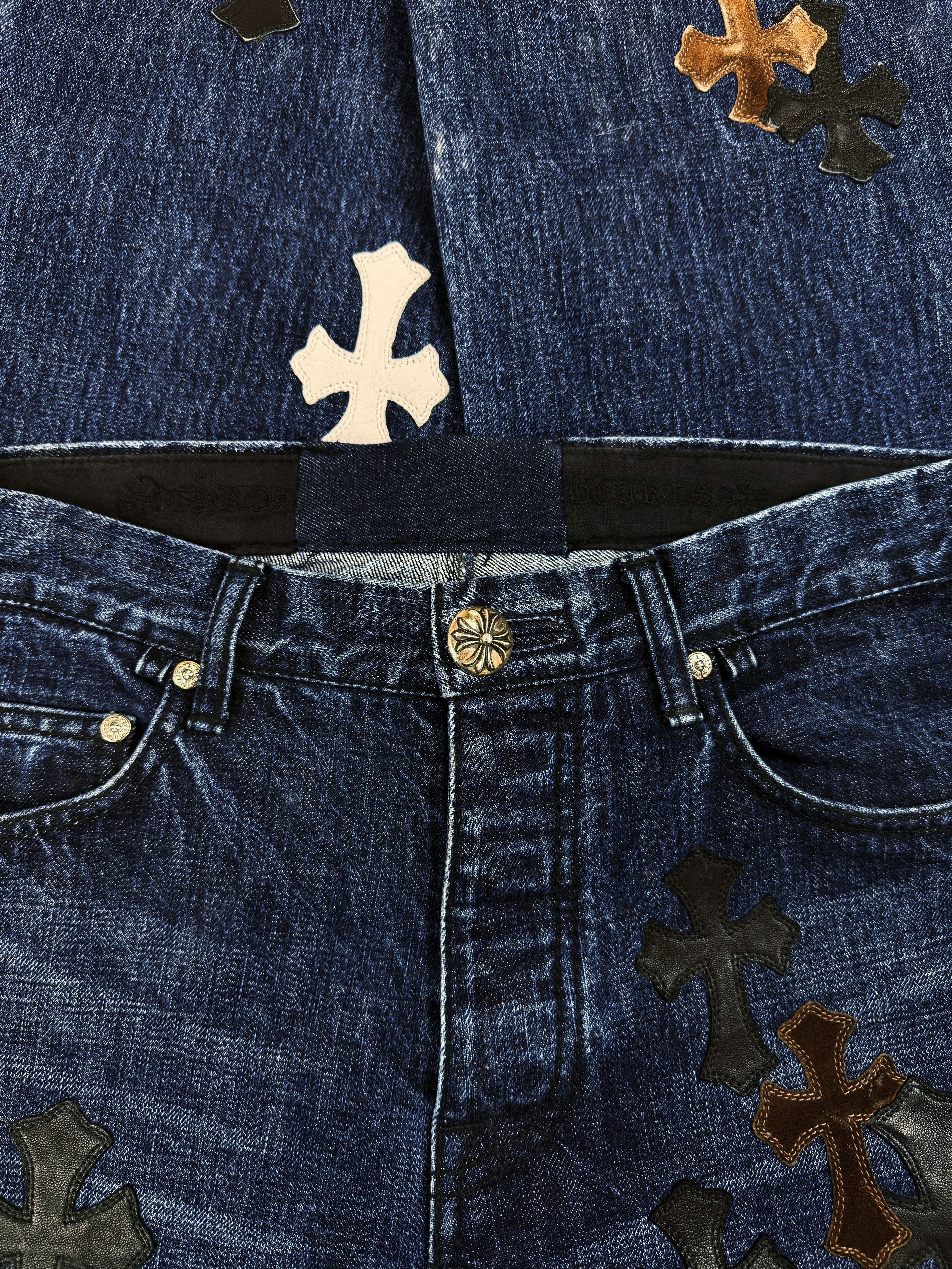 Chrome Hearts 35 Cross Patch Blue Fleur Knee .925 Silver Jeans